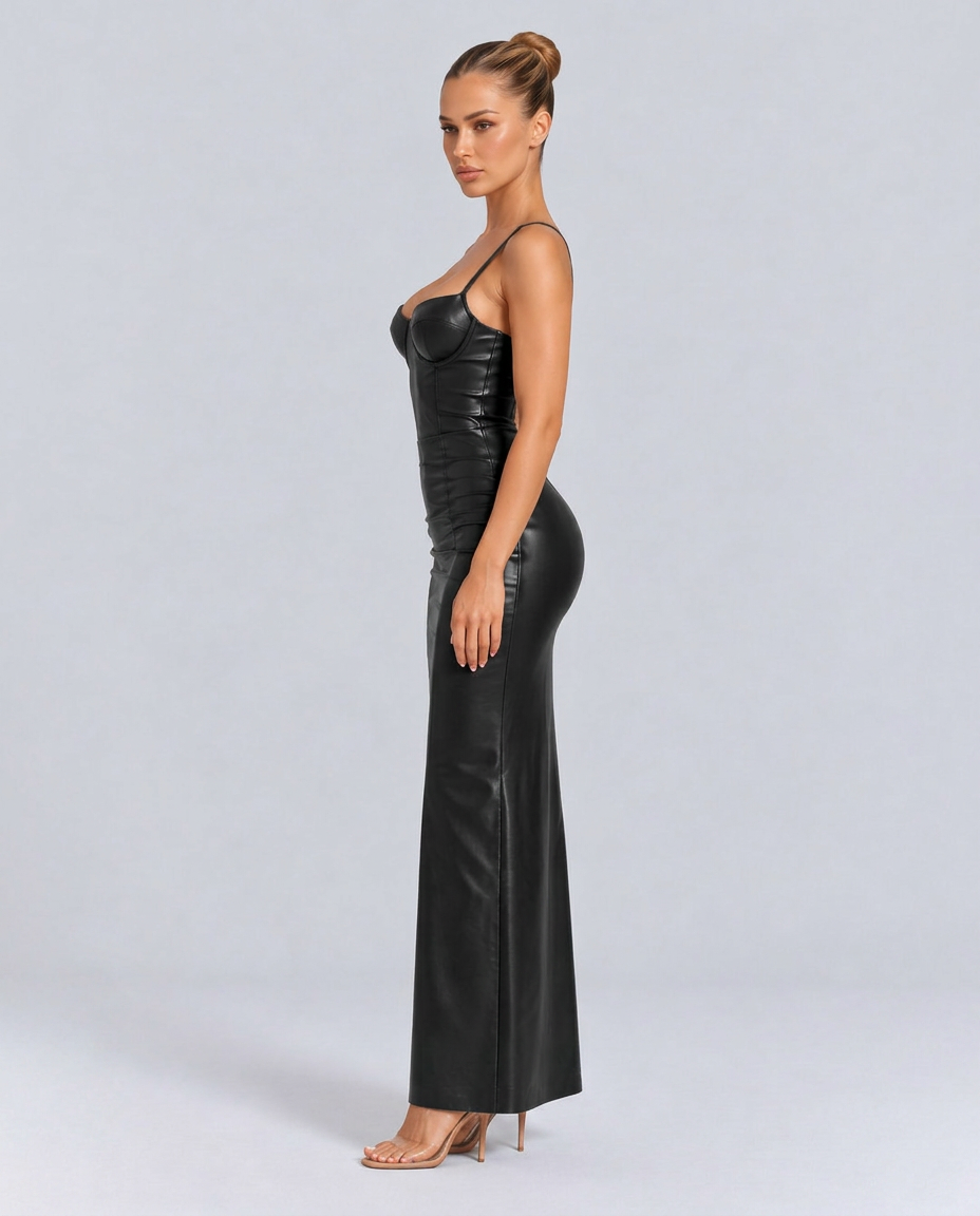 Colette | Corset Faux Leather Maxi Dress