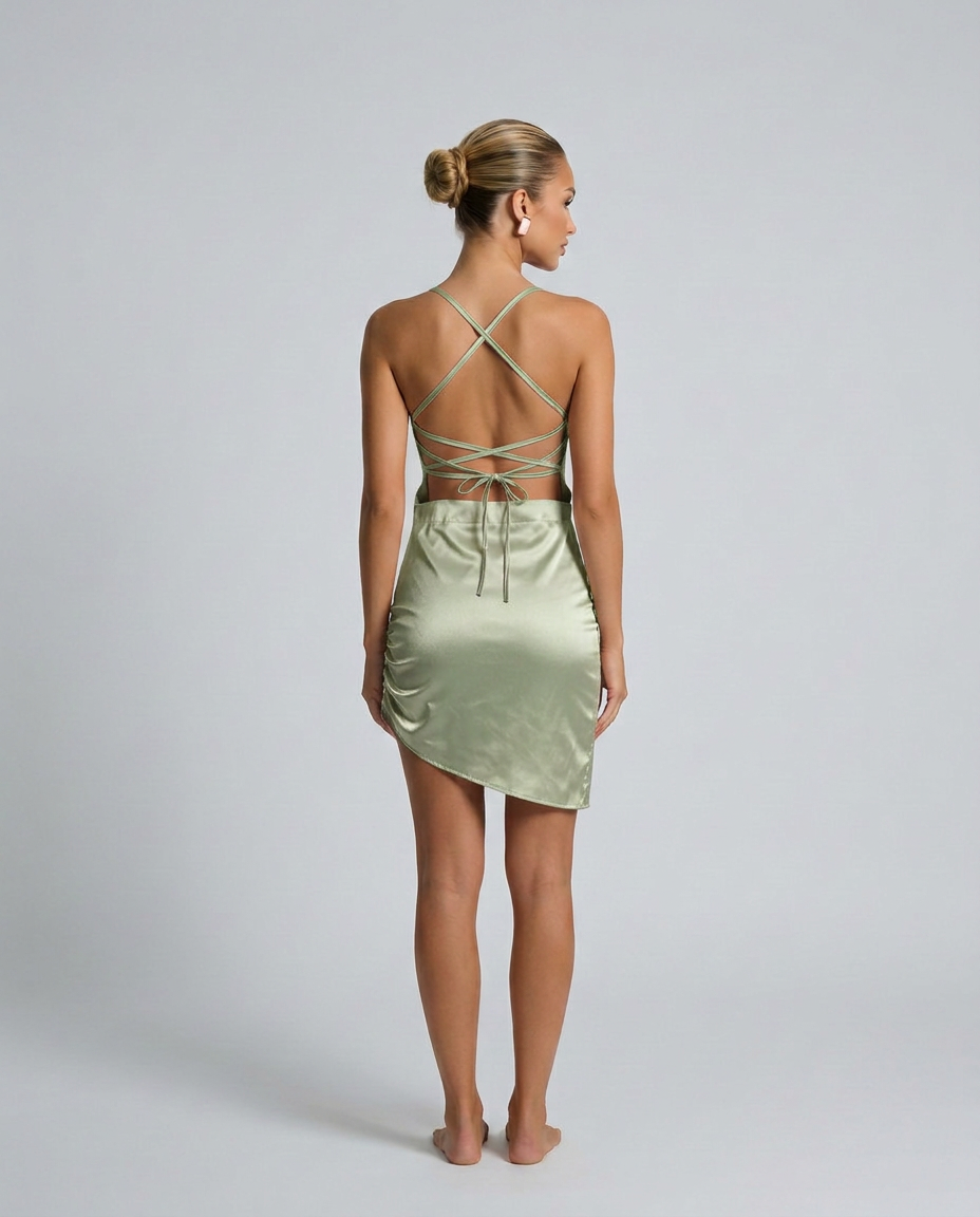 Beatrix | Waterfall Neckline Ruched Satin Mini Dress