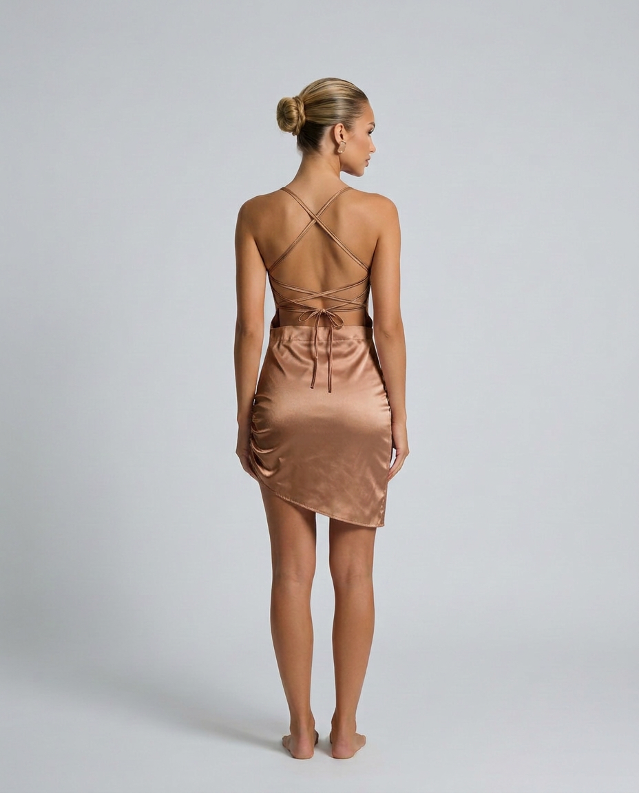 Beatrix | Waterfall Neckline Ruched Satin Mini Dress
