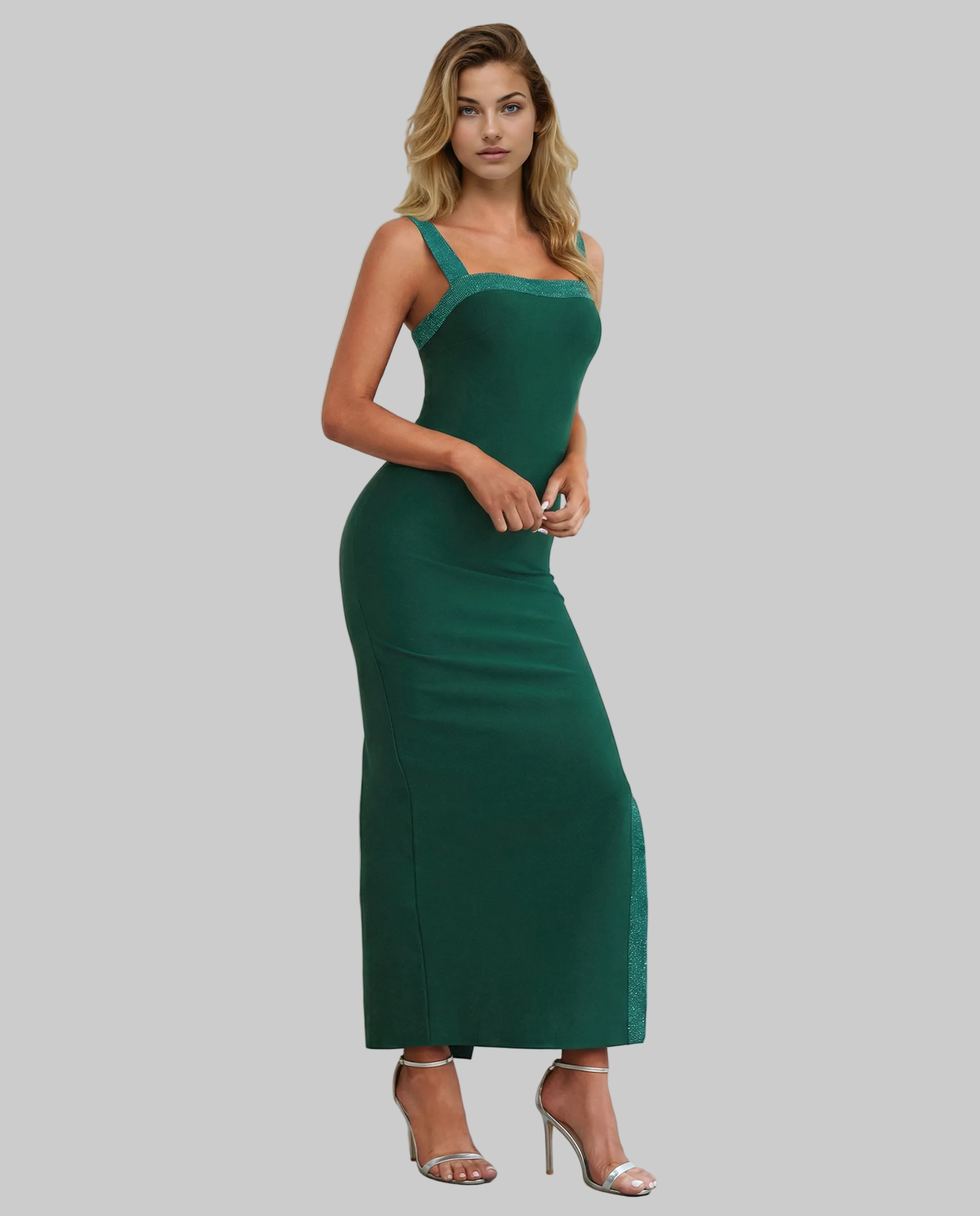 Janet | Bandage Maxi Dress with Square Neck and Side Split