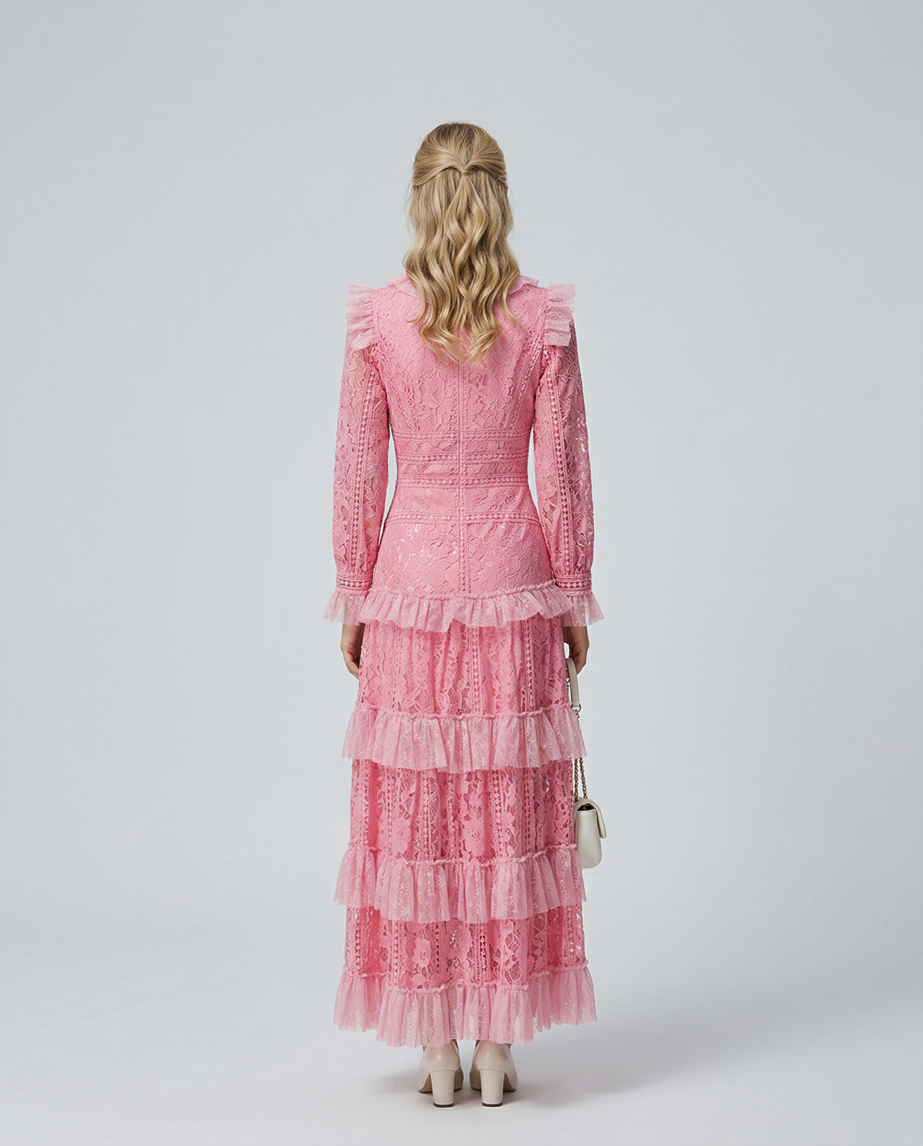 Rebekah | Lace Maxi Dress with Long Sleeves and Tiered Ruffles