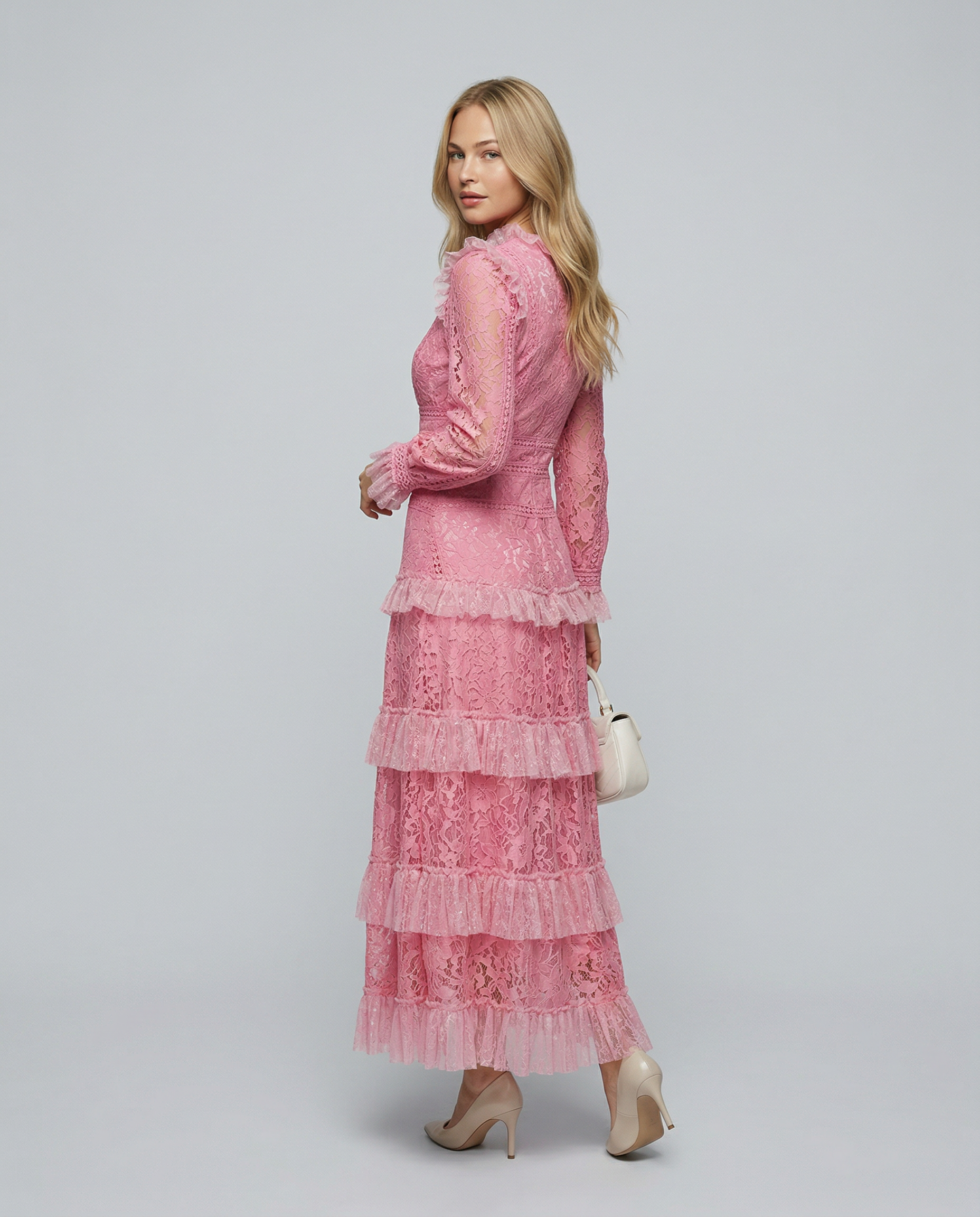 Rebekah | Lace Maxi Dress with Long Sleeves and Tiered Ruffles