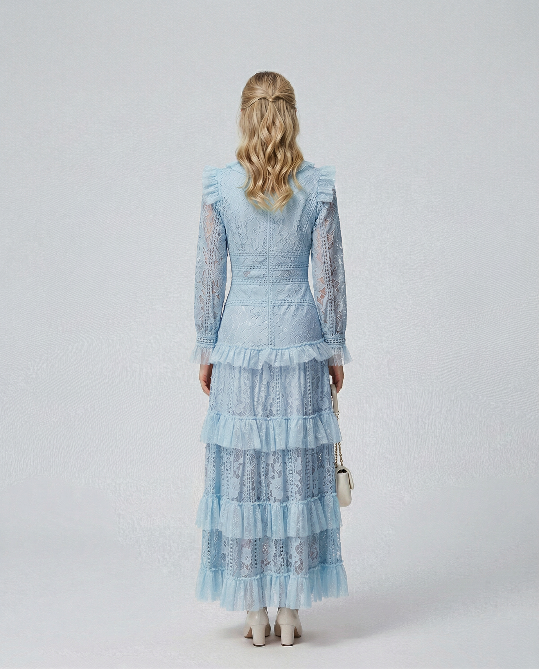 Rebekah | Lace Maxi Dress with Long Sleeves and Tiered Ruffles