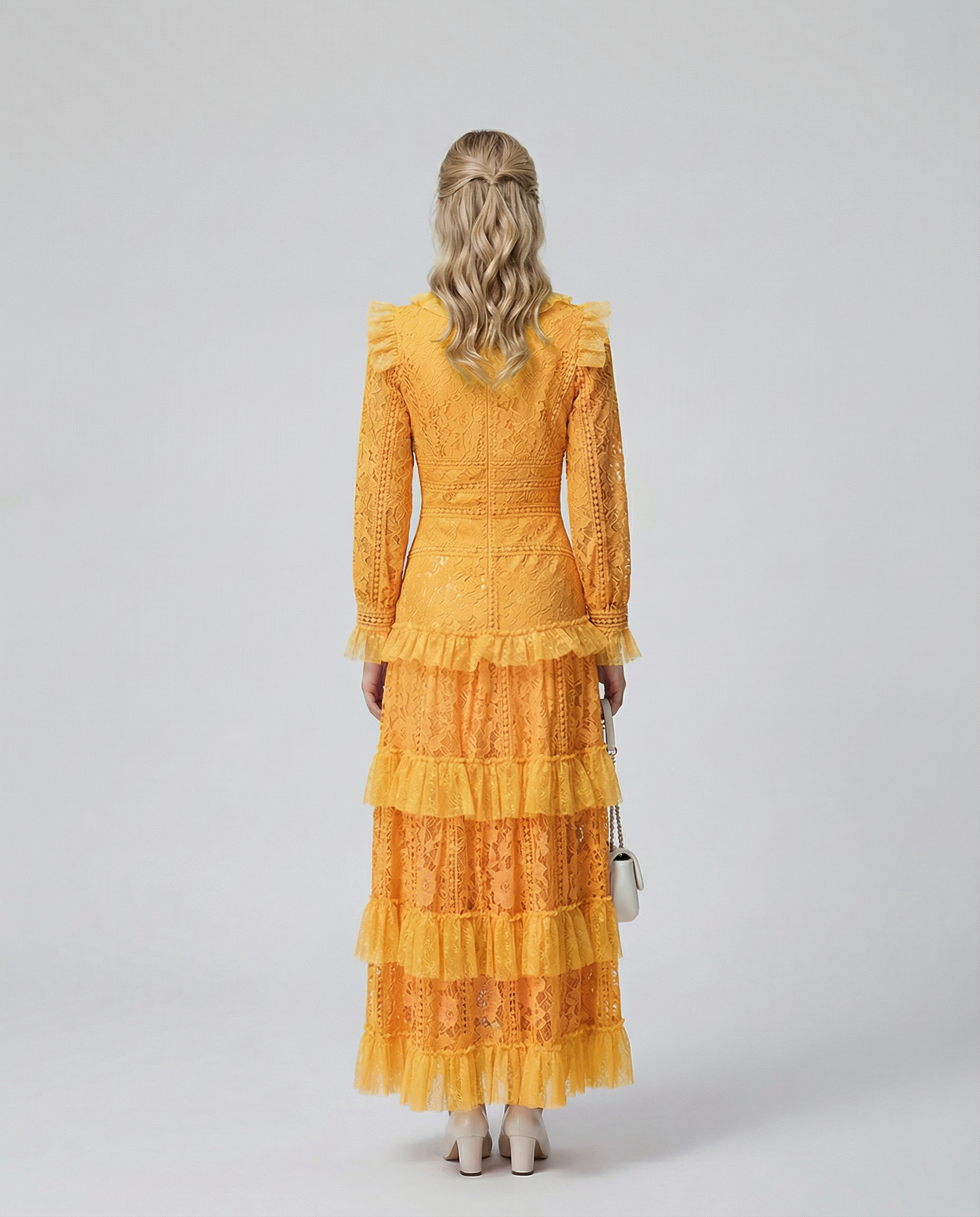 Rebekah | Lace Maxi Dress with Long Sleeves and Tiered Ruffles