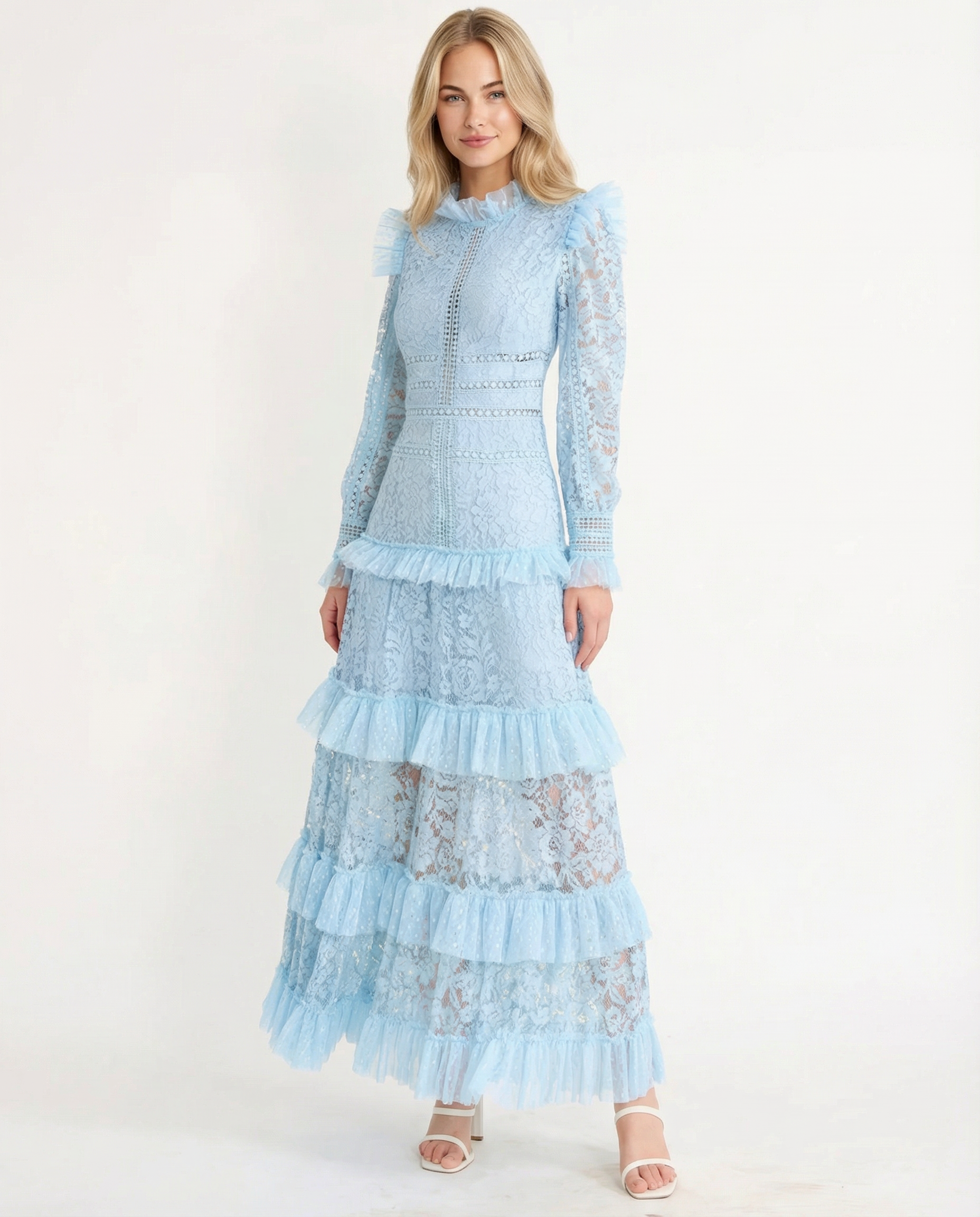 Rebekah | Lace Maxi Dress with Long Sleeves and Tiered Ruffles