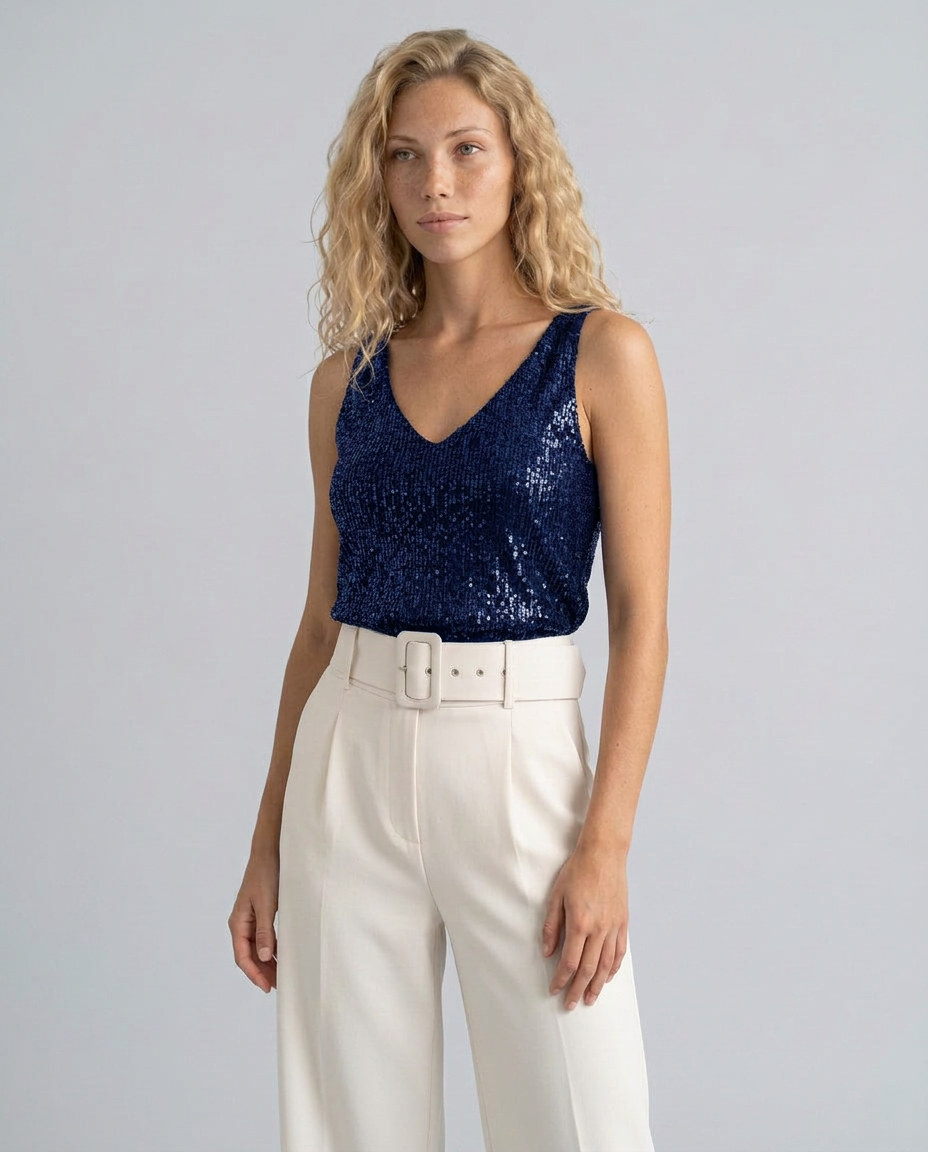 Ava | Sequin V-Neck Sleeveless Top