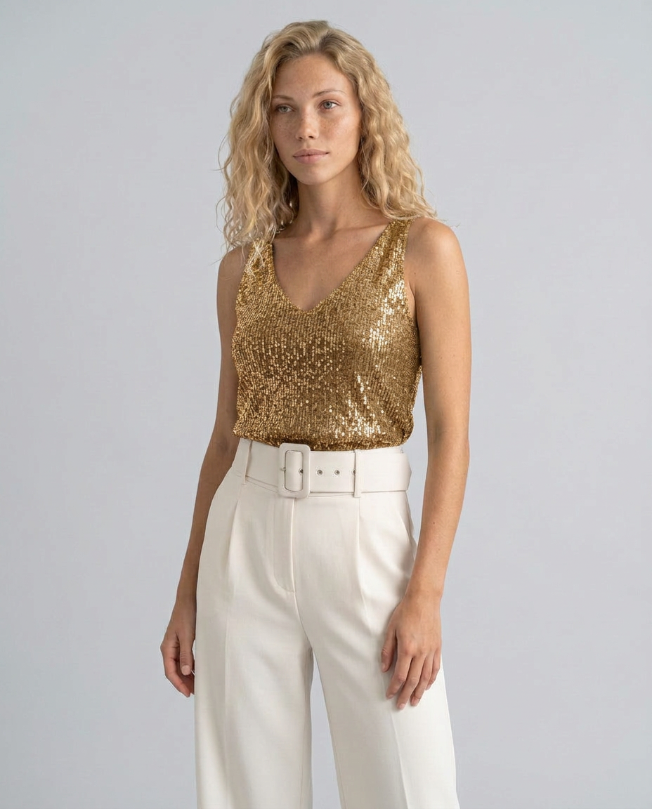 Ava | Sequin V-Neck Sleeveless Top