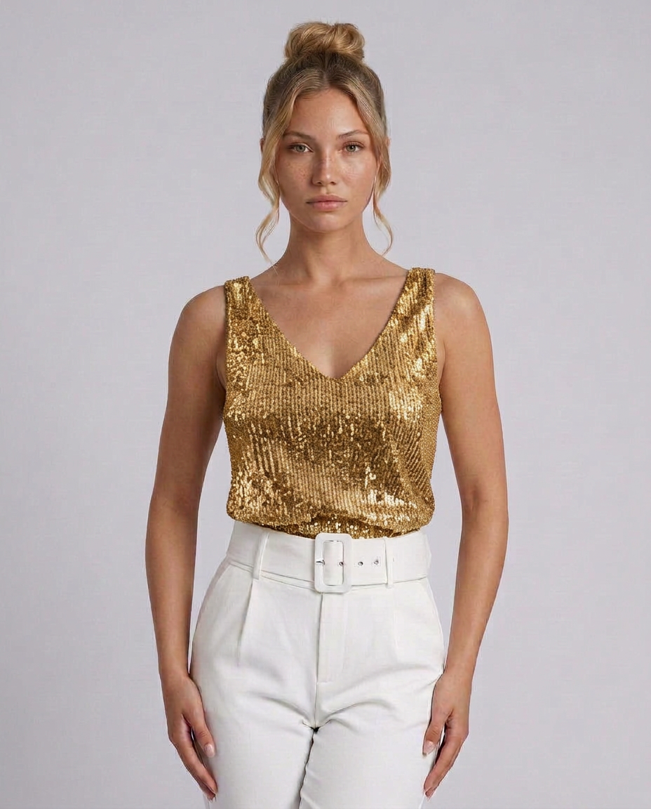 Ava | Sequin V-Neck Sleeveless Top