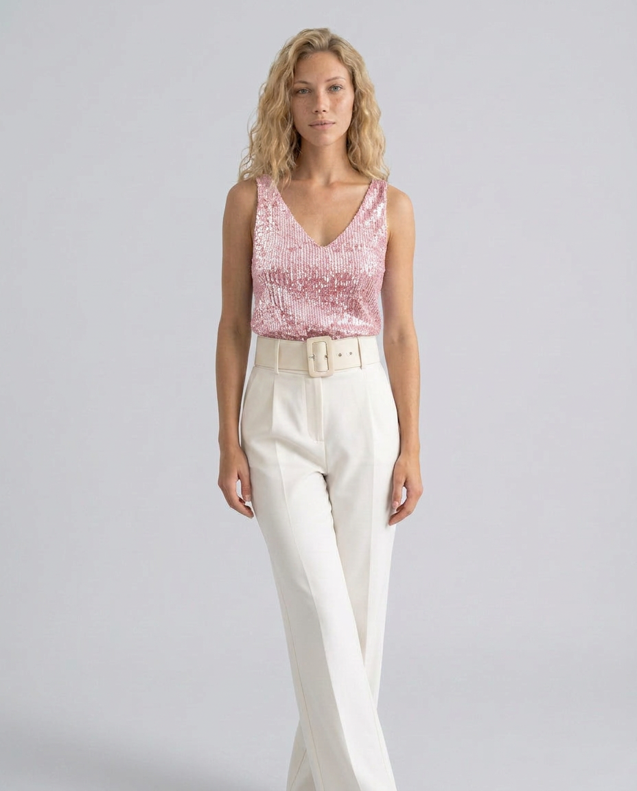 Ava | Sequin V-Neck Sleeveless Top