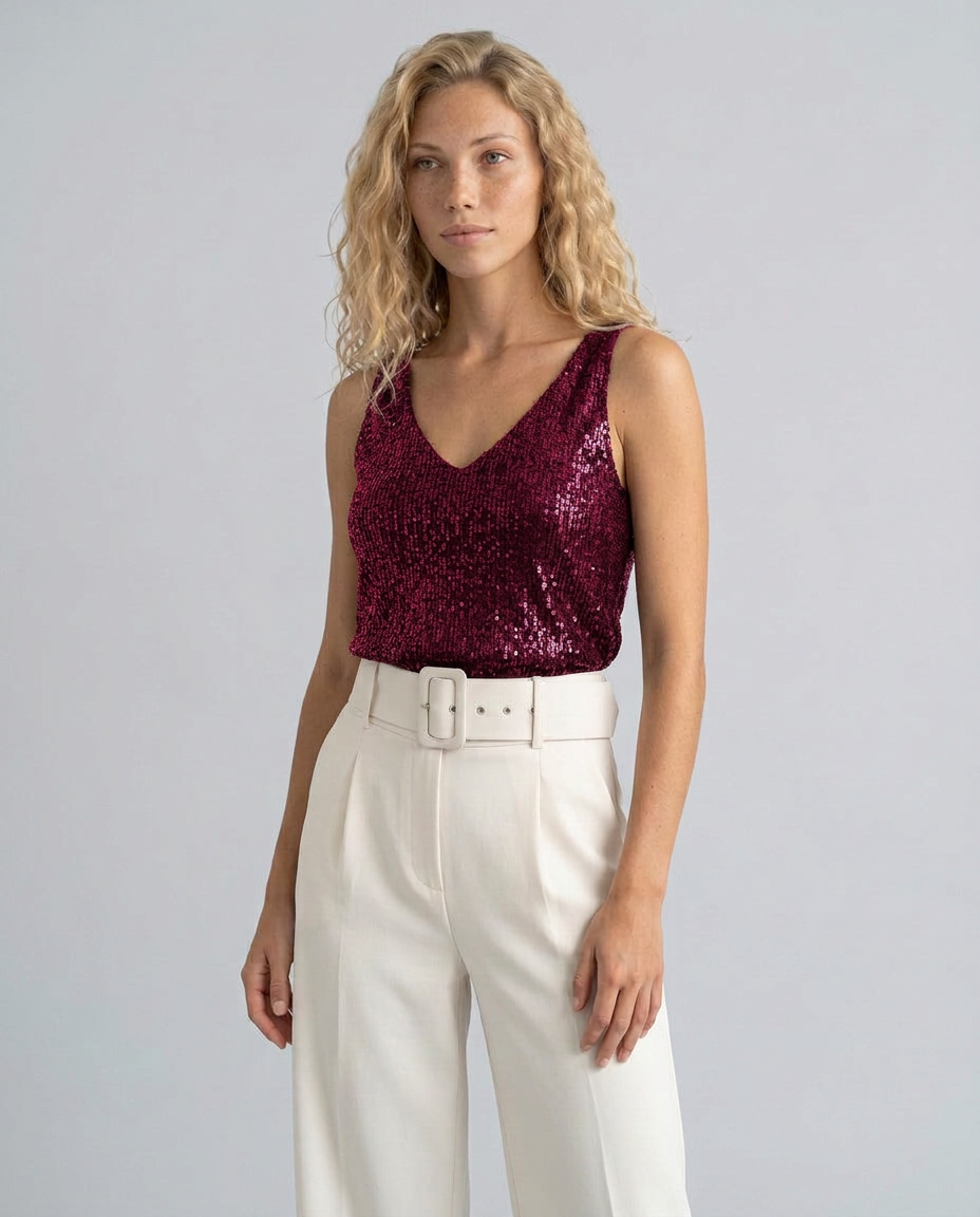 Ava | Sequin V-Neck Sleeveless Top