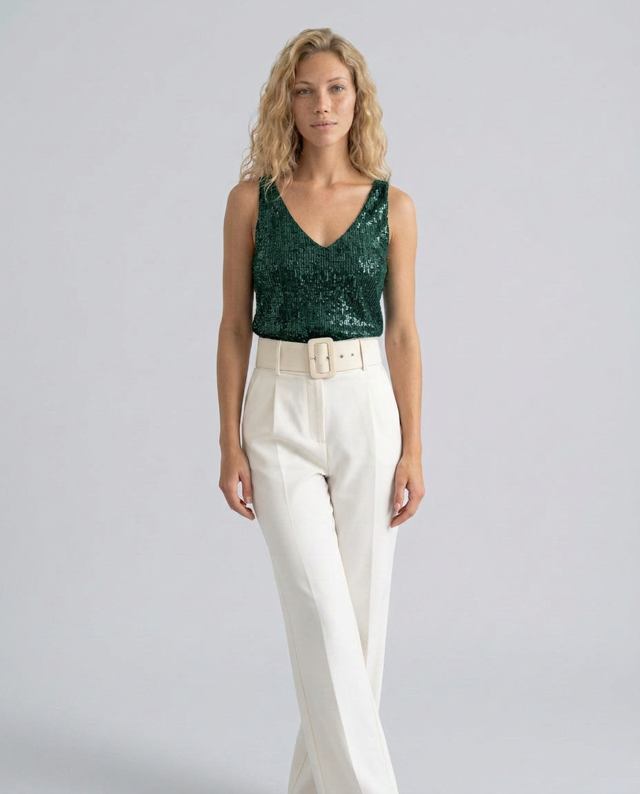 Ava | Sequin V-Neck Sleeveless Top