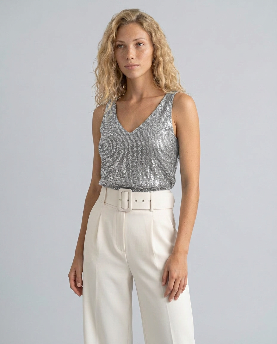 Ava | Sequin V-Neck Sleeveless Top