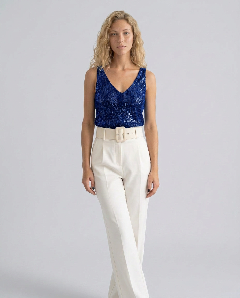 Ava | Sequin V-Neck Sleeveless Top