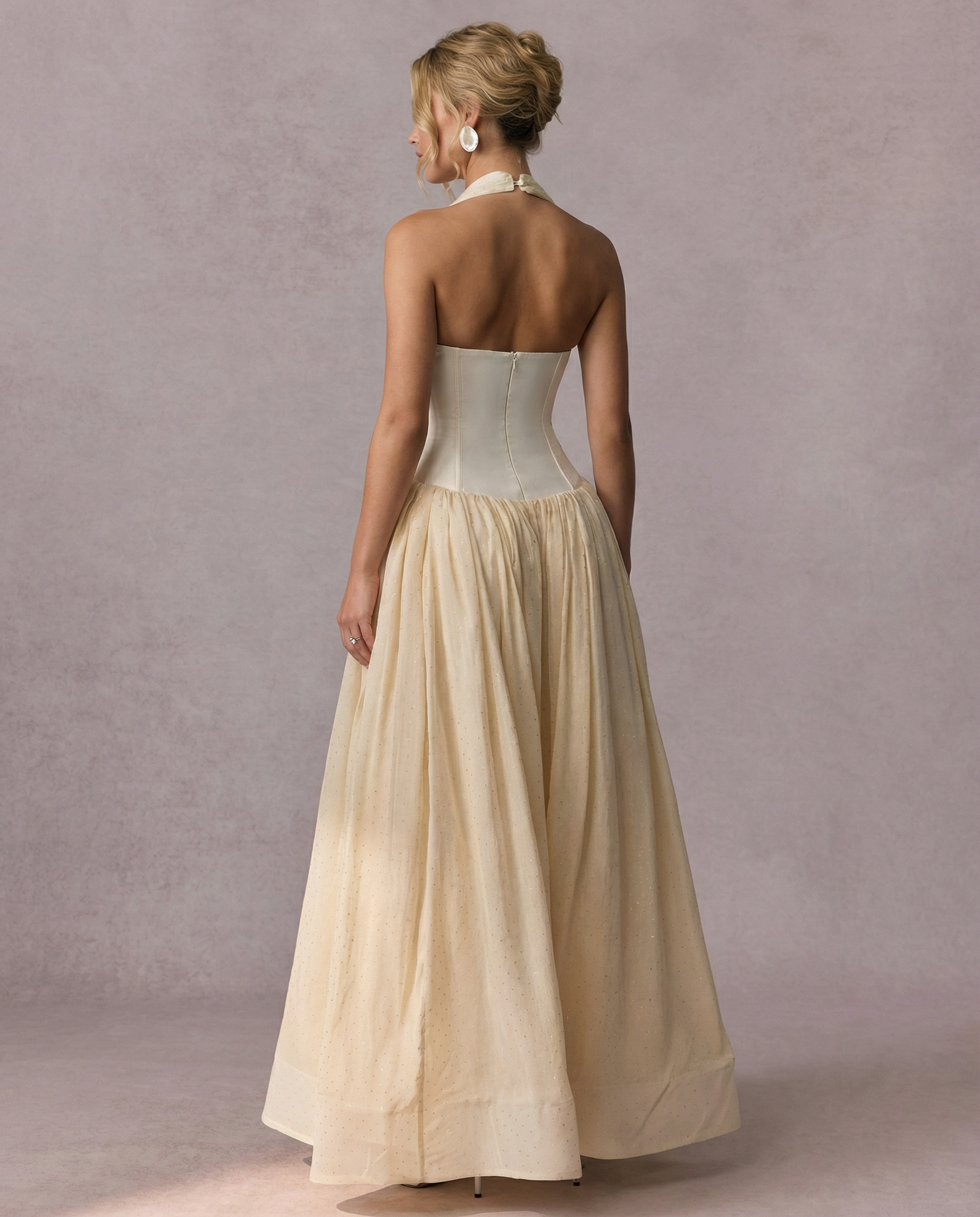 Vivien | Halterneck Maxi Dress with Tulle Overlay