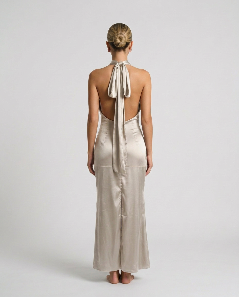 Savannah | One-Shoulder Scarf Detail Satin-Look Maxi Dress