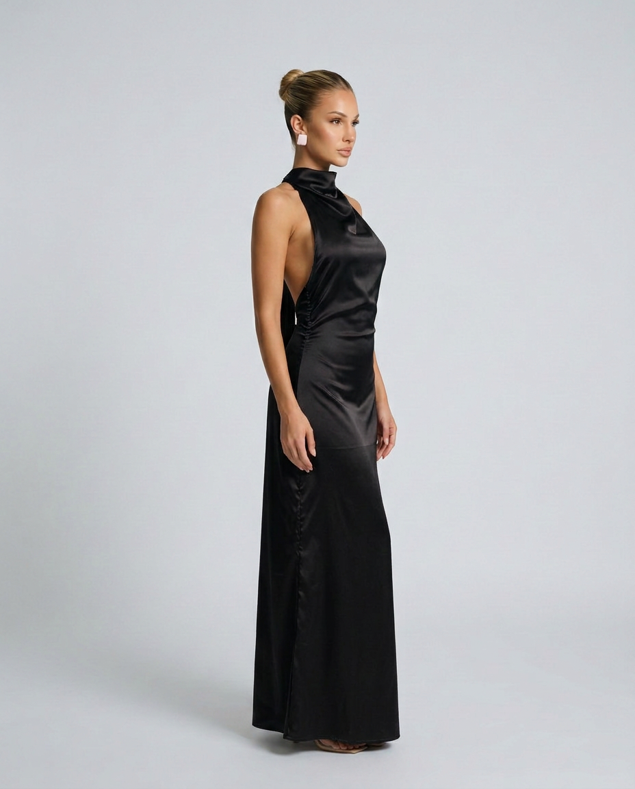 Savannah | One-Shoulder Scarf Detail Satin-Look Maxi Dress