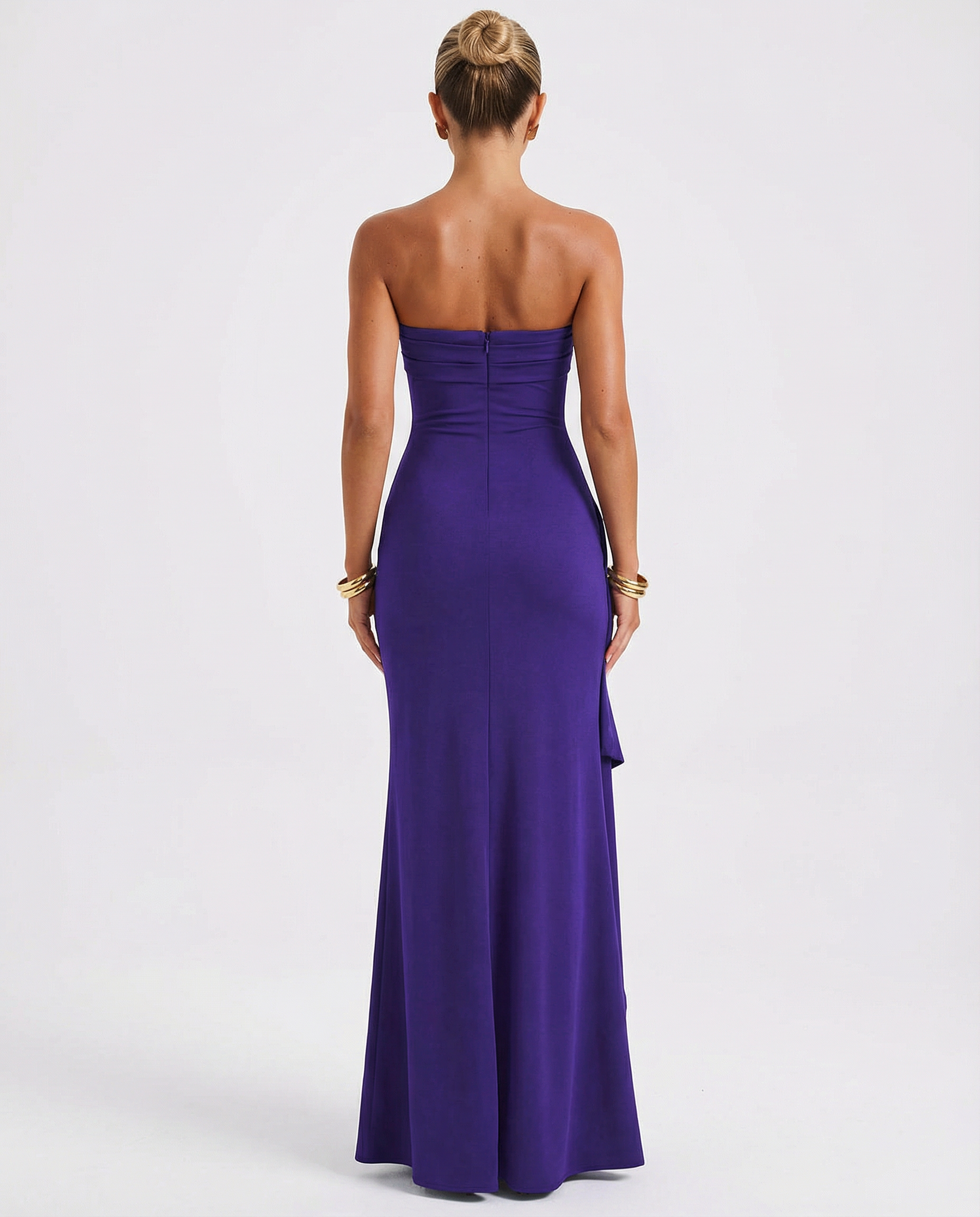 Stacey | Strapless Maxi Dress with Ruched Detail and Split