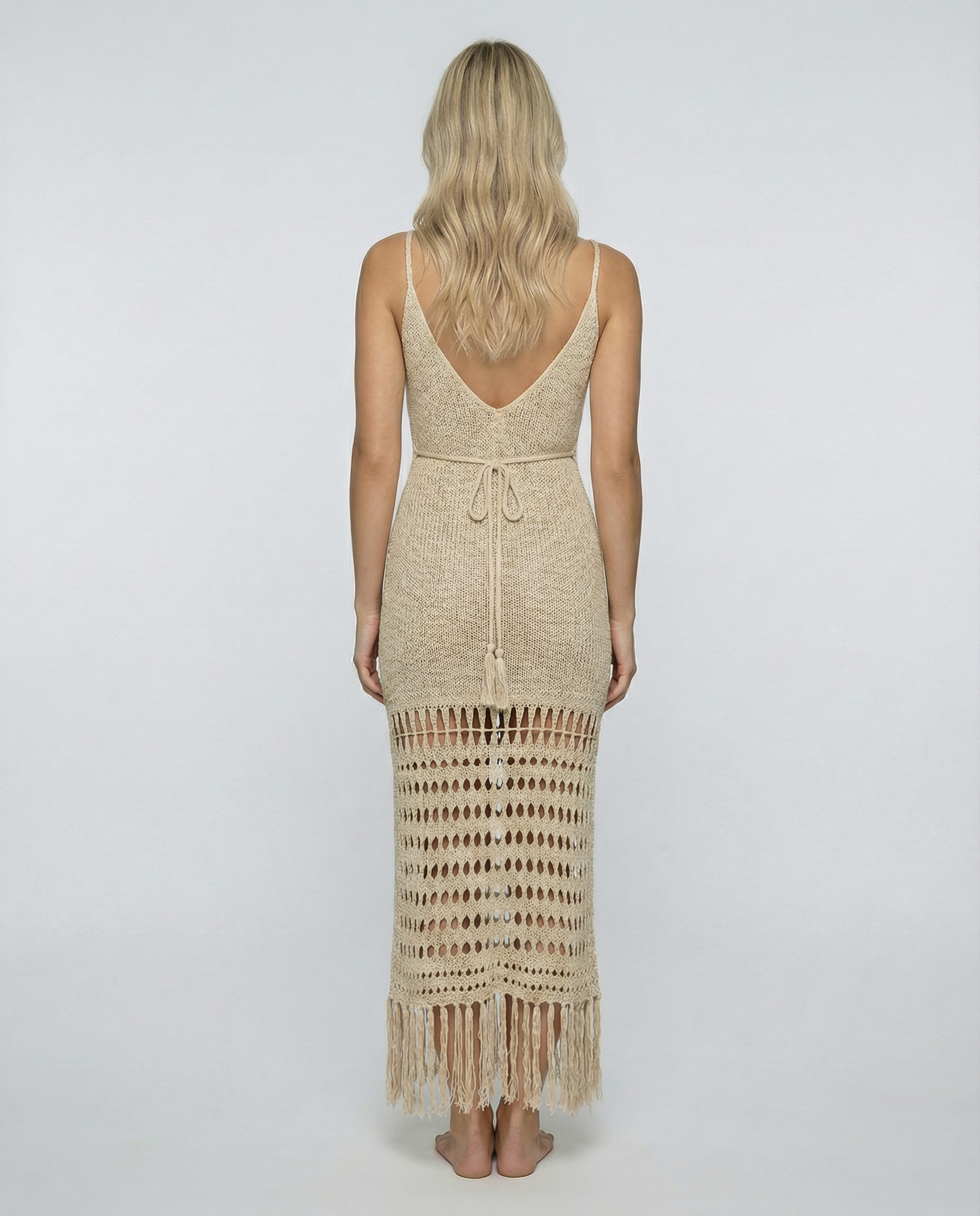 Violet | Knit Maxi Cover Up Dress with Fringe Hem