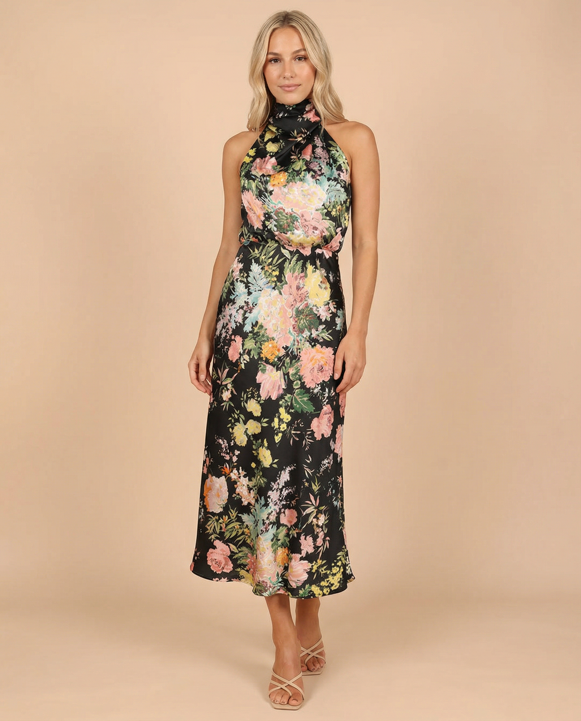 Anabelle | Halter Neck Midi Dress with Floral Print