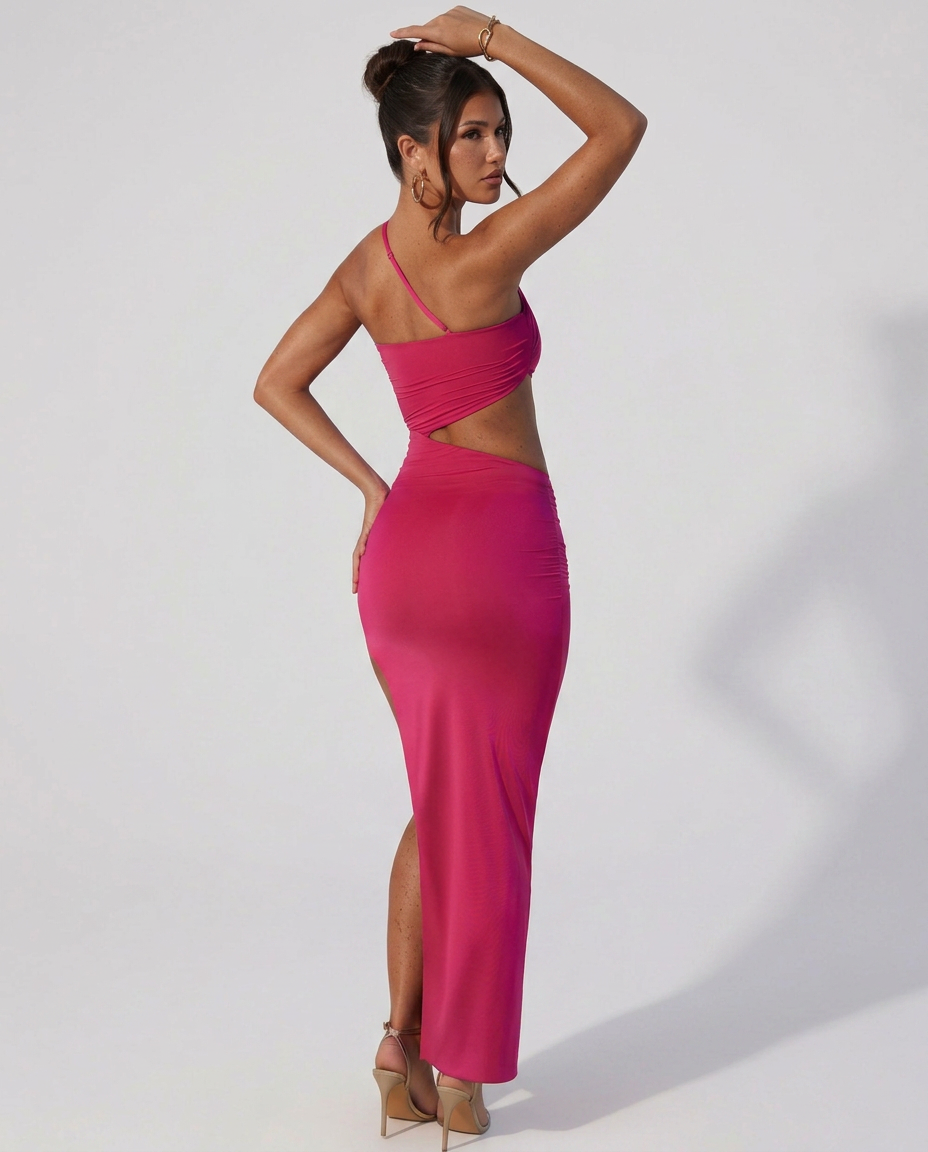 Lenora | Asymmetric Cut-Out Ruched Maxi Dress