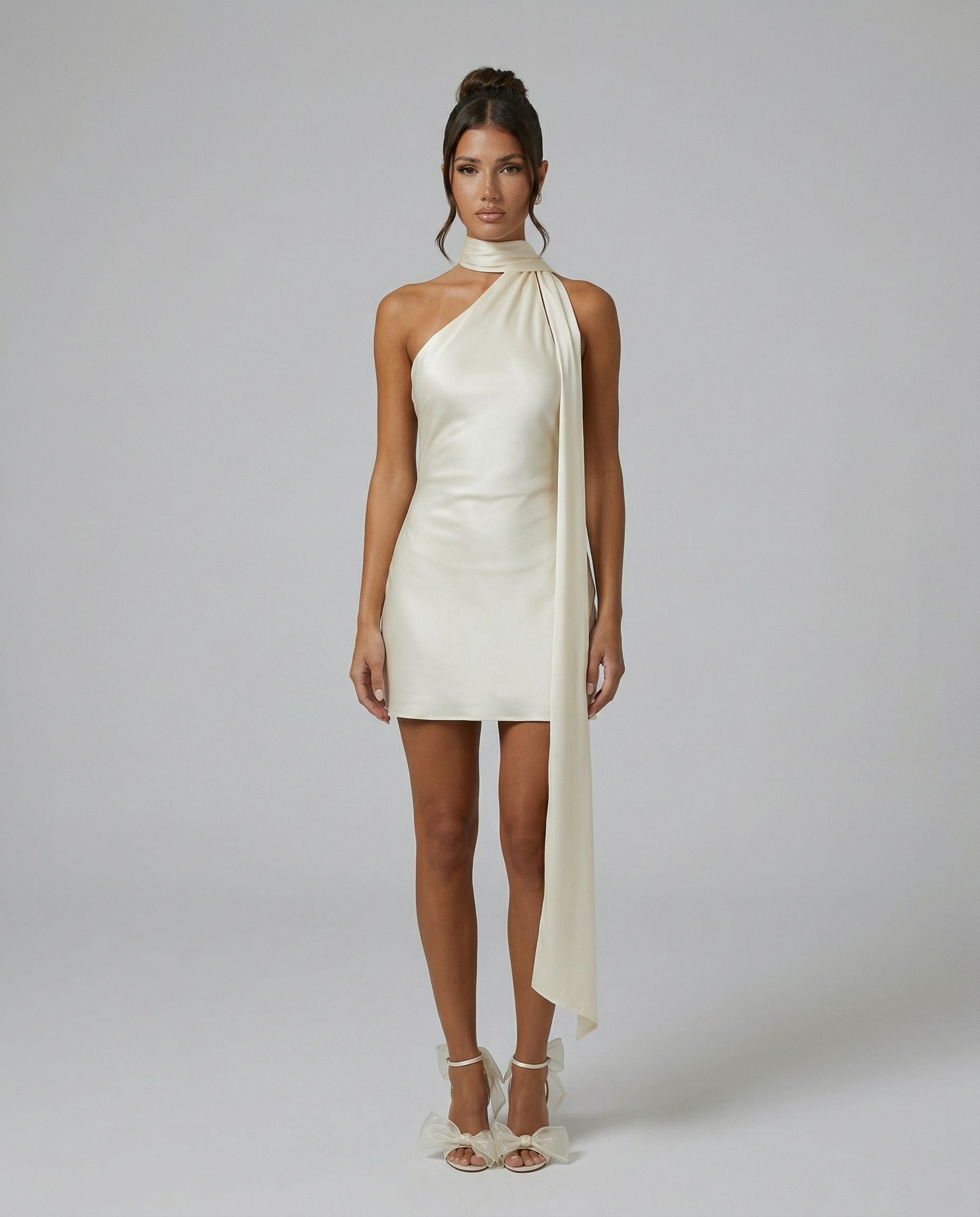 wrap halter neck mini dress in caramel SIDNEY HALTER MINI DRESS