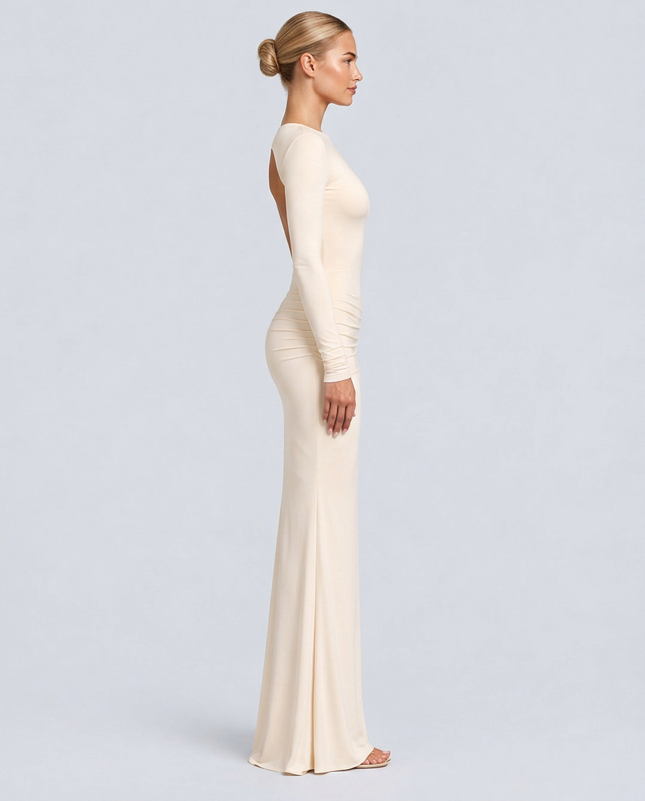 Orla | Long Sleeve Backless White Maxi Dress