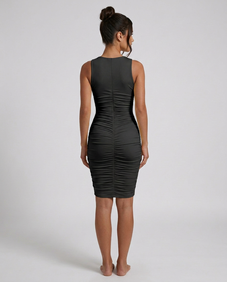 Nona | Asymmetric Ruched Midi Dress