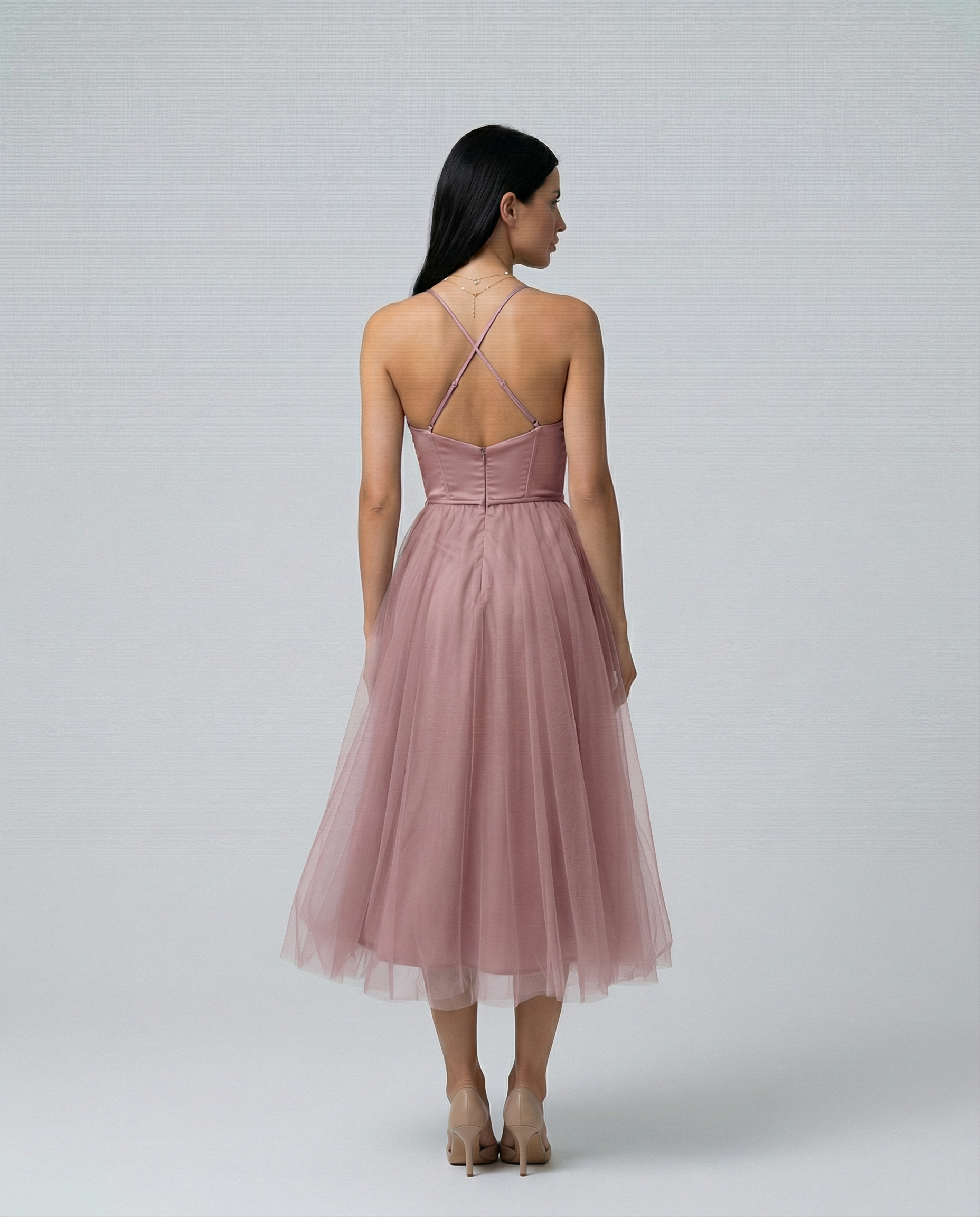 Lourdes | Tulle Midi Dress with Corset Bodice