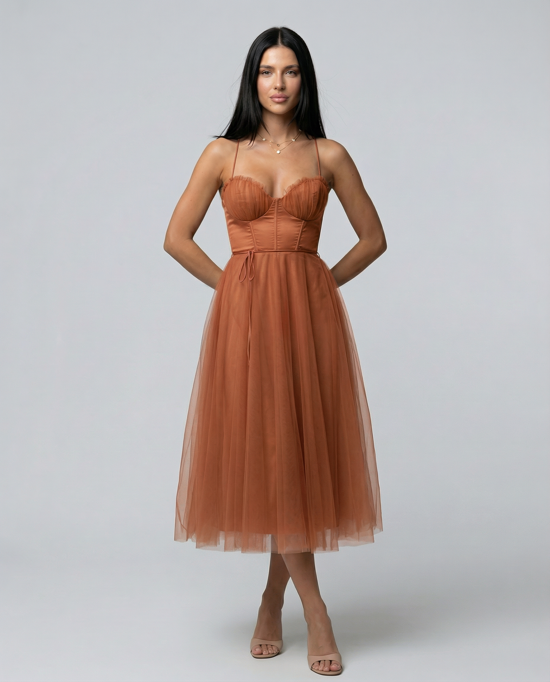 corset tulle midi dress Women's Tulle Midi Dress Corset Fit Flare Lourdes