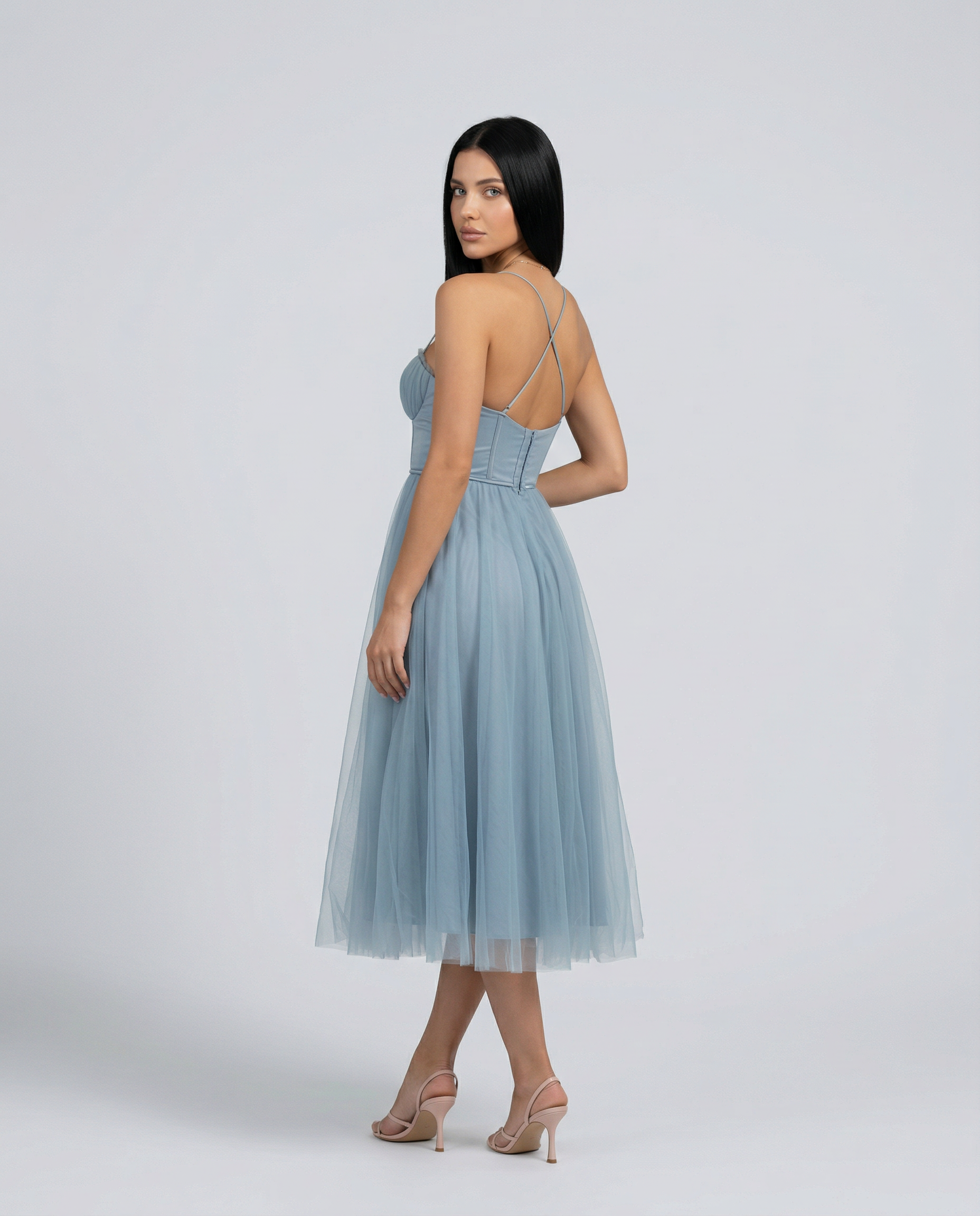 Lourdes | Tulle Midi Dress with Corset Bodice