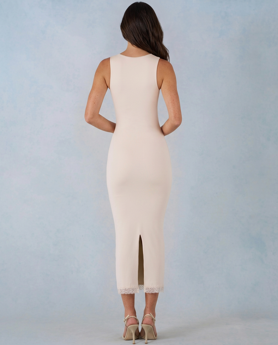 Elma | Lace-Trim Square Neck Midi Dress