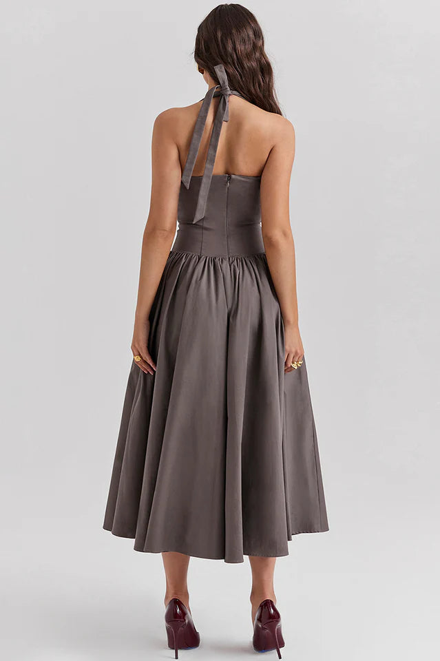 Misty | Halter Midi Dress with Structured Bodice