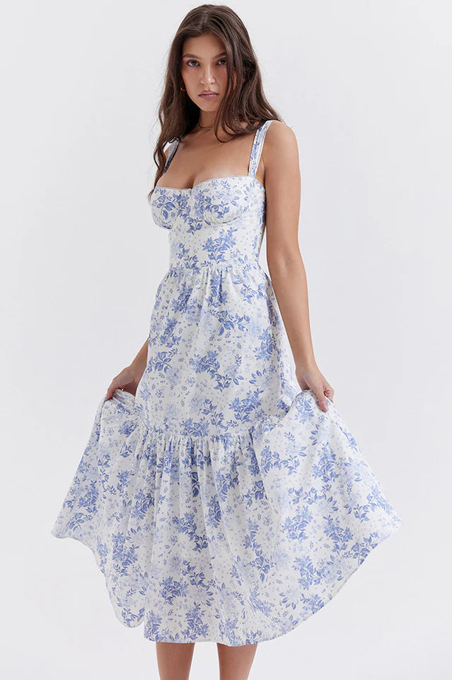 Cassie | Floral Midi Sundress with Tiered Skirt