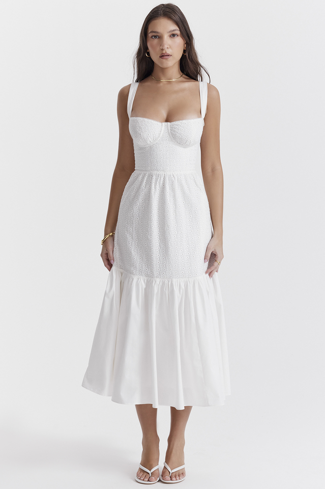 Women's White Midi Dress Sweetheart Corset Katrina