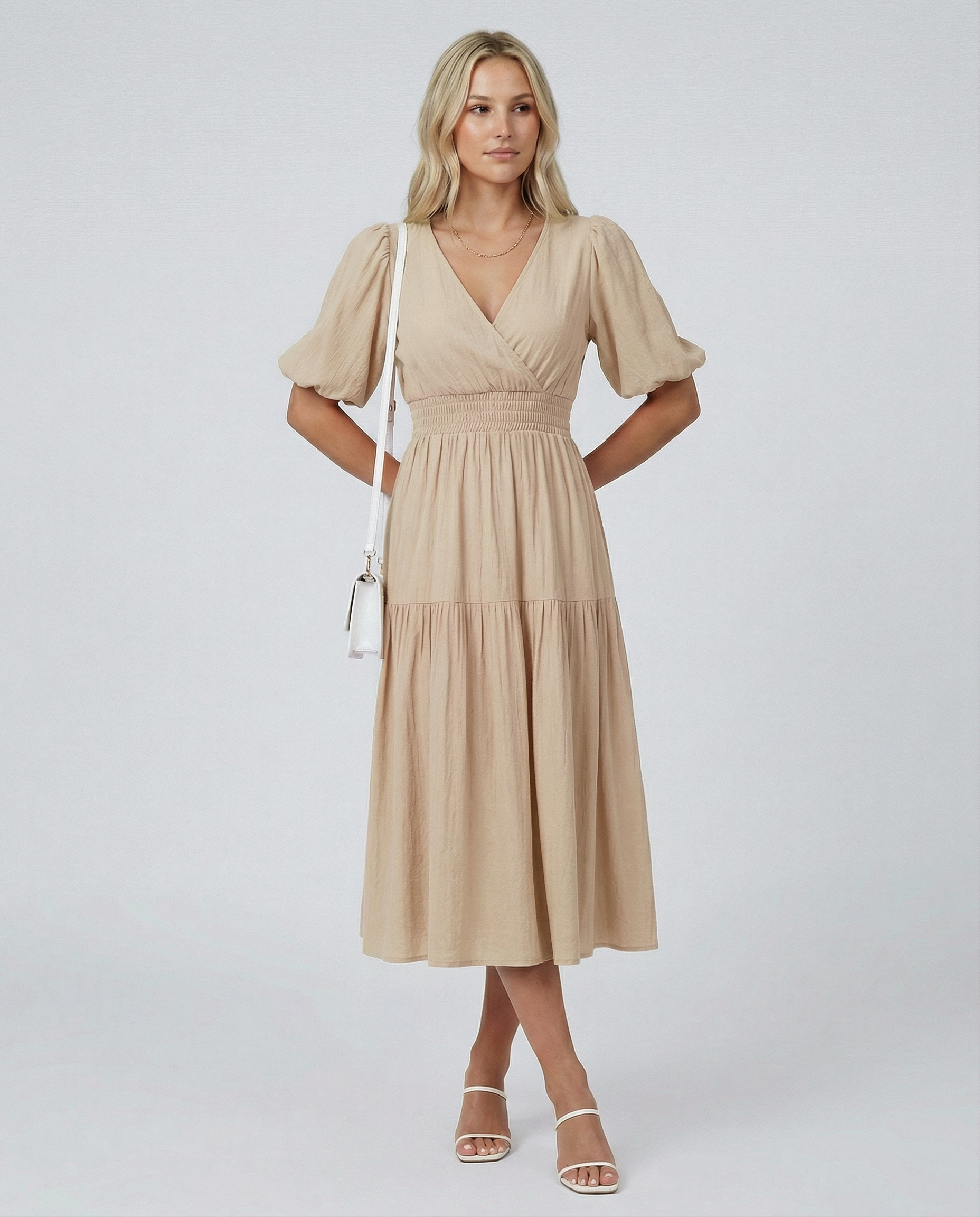 erin midi dress Women's V Neck Midi Dress Tiered Balloon Sleeve Erin