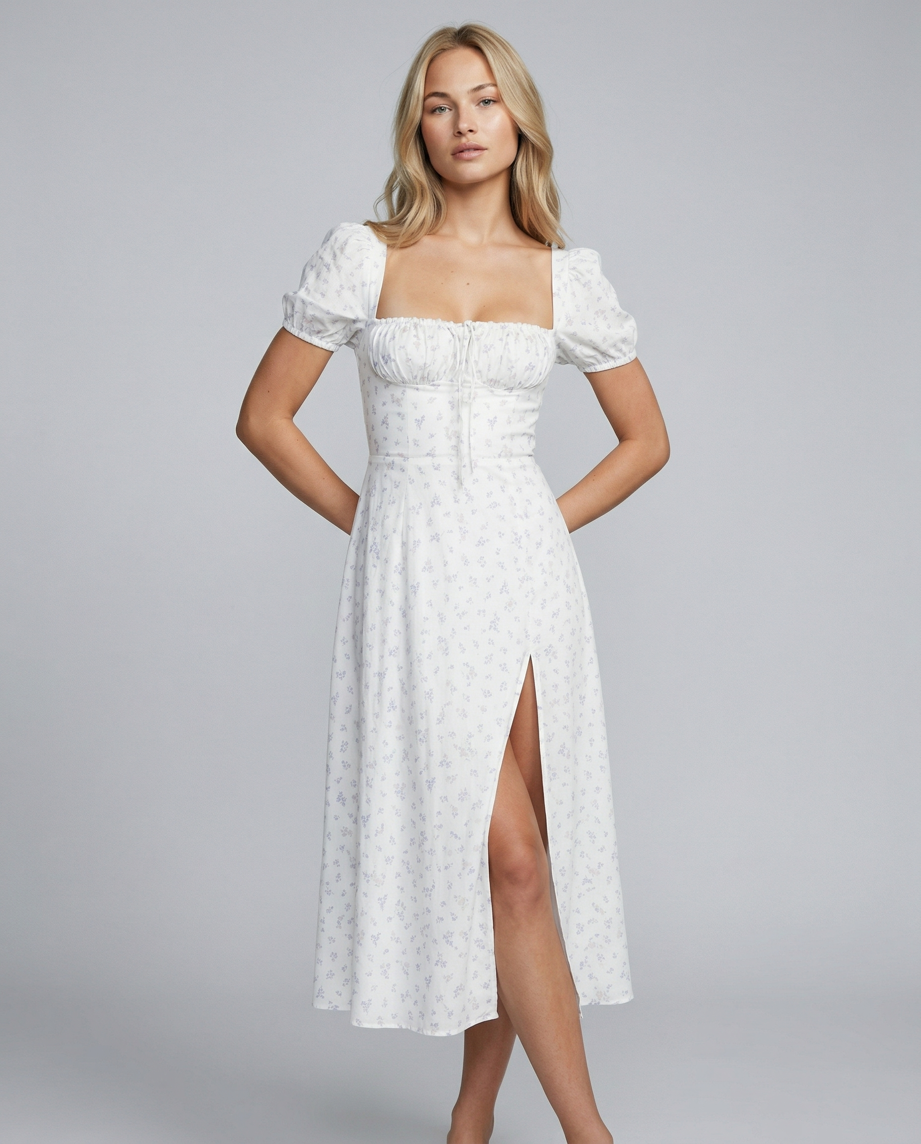 corset puff sleeve midi dress Women's Floral Puff Sleeve Midi Dress Corset Madeline