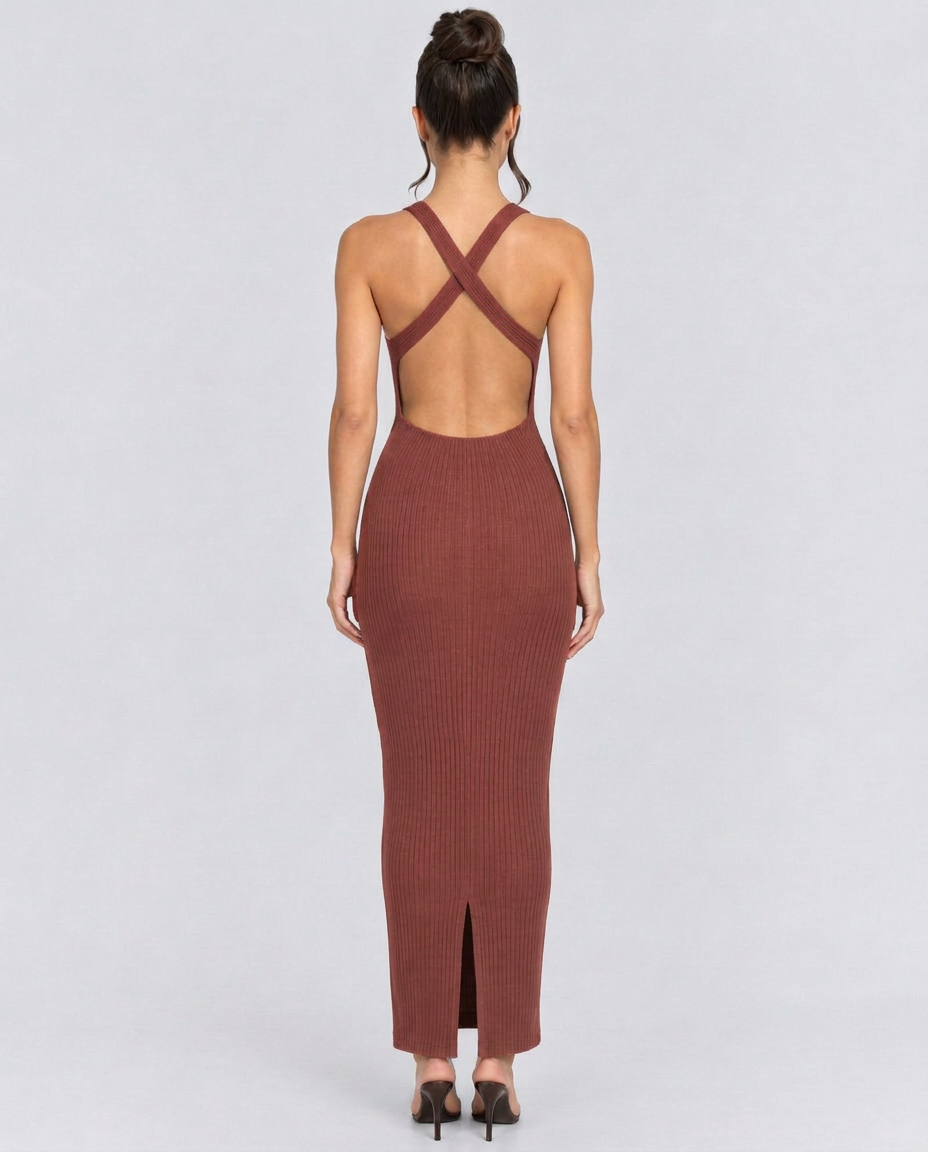 Mariana | Halter Neck Ribbed Column Maxi Dress