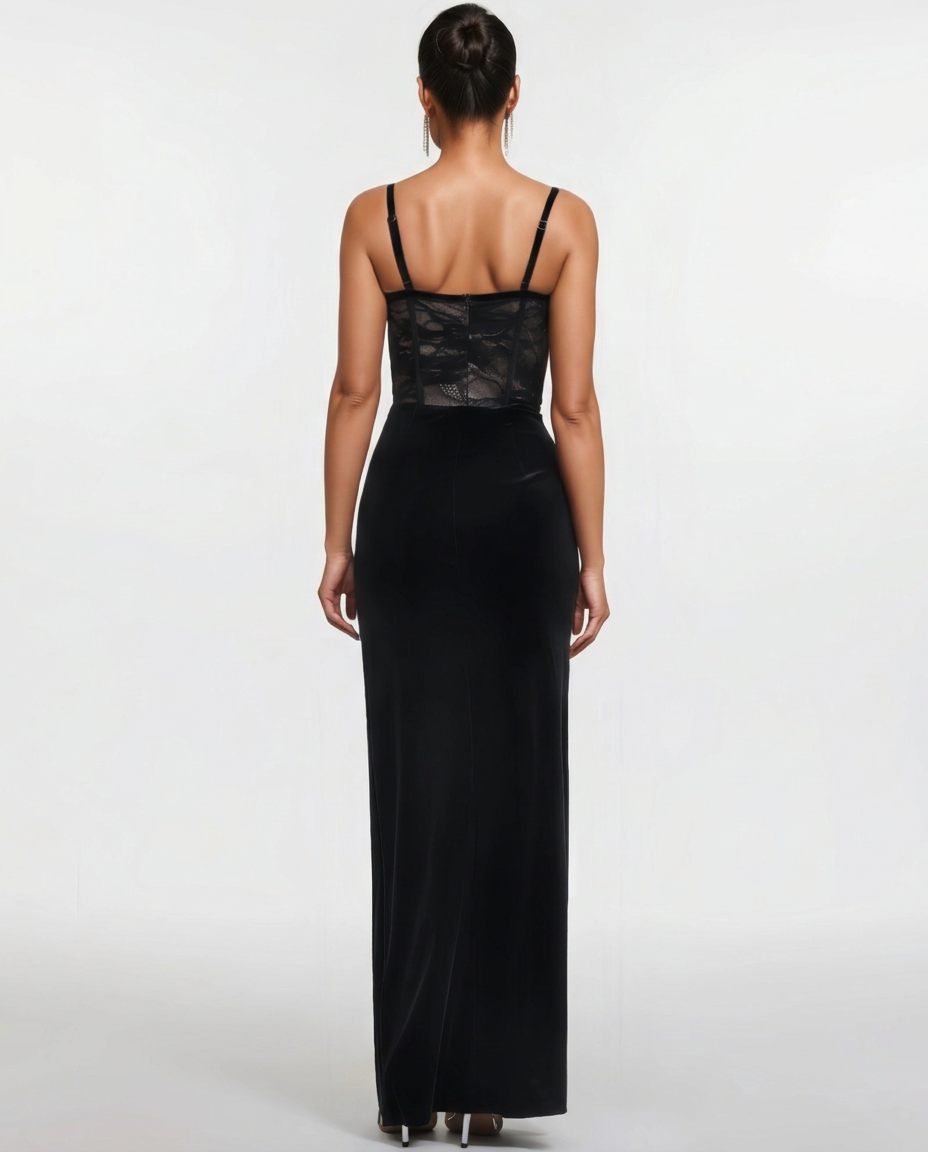 Faye | Lace Corset High Split Maxi Dress