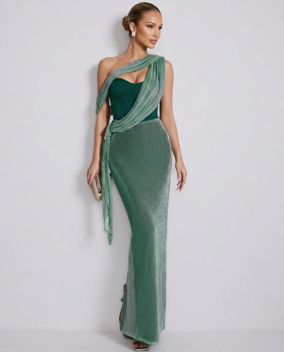 Sherry | Draped Corset Column Maxi Dress