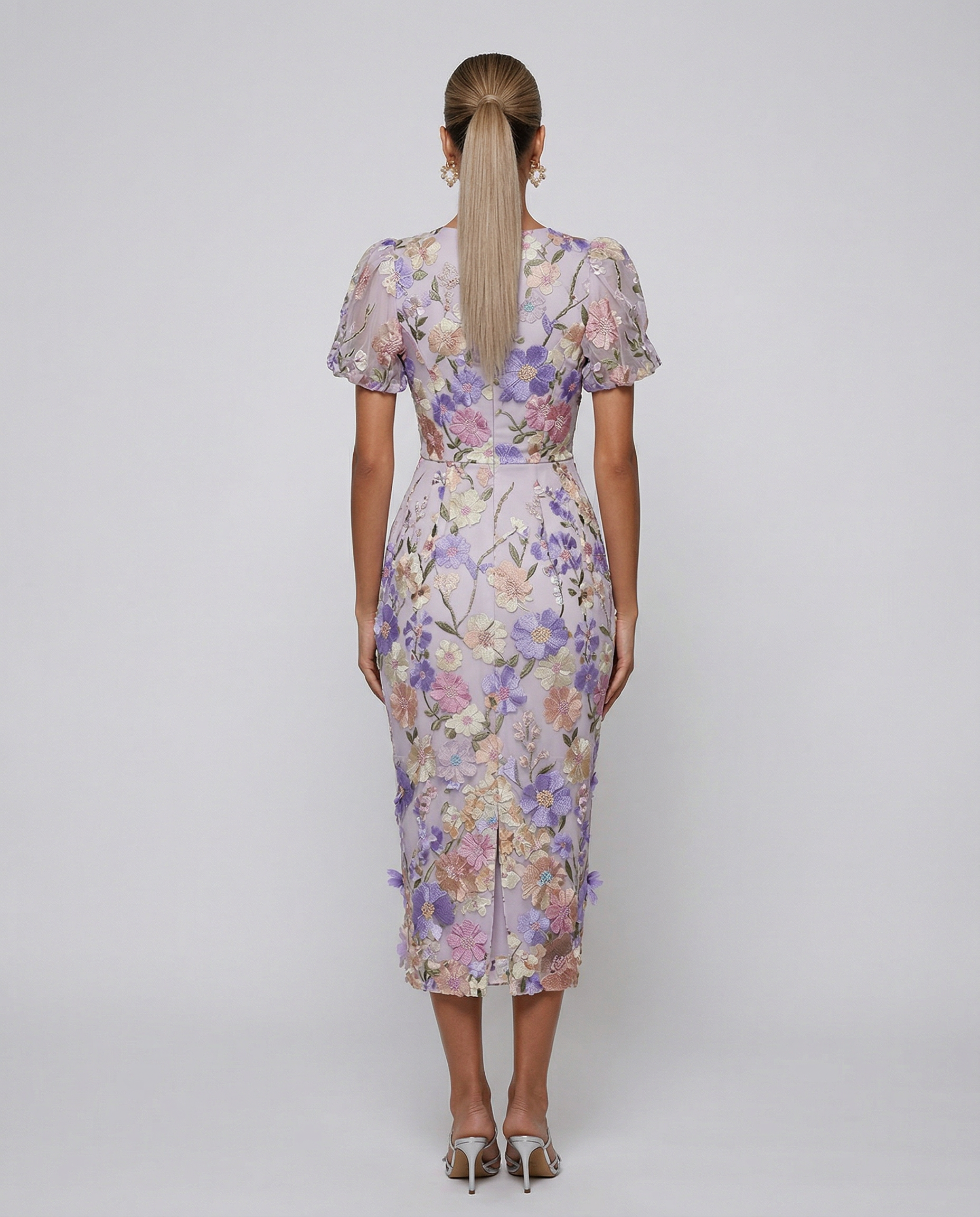 Bernice | V Neck Floral Embroidered Midi Dress