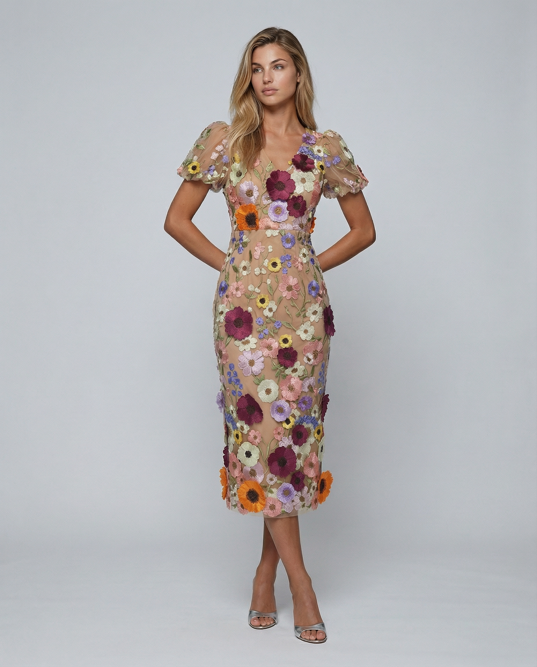 Women's Floral Embroidered Midi Dress V Neck Bernice Women's Floral Embroidered Midi Dress V Neck Bernice