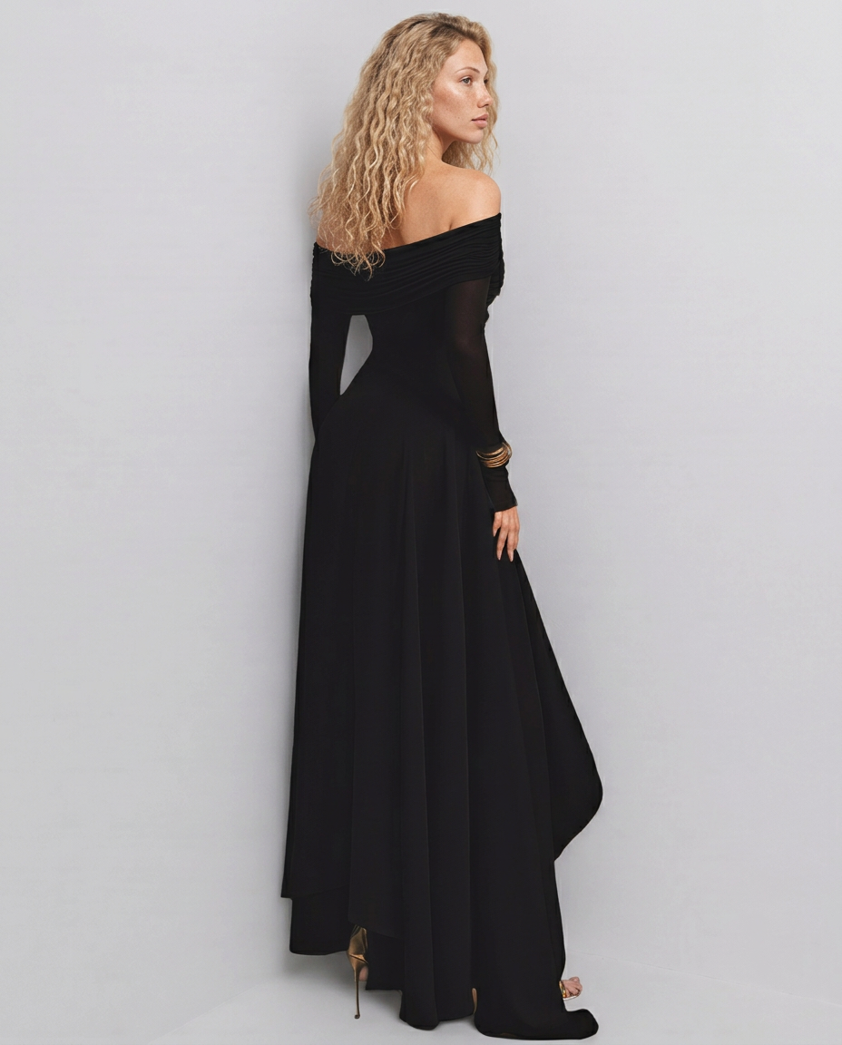 Irma | Cross Neck Asymmetric Long Sleeve Midi Dress