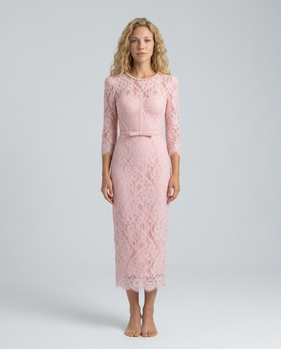 Evelyn | Eyelash Lace Belted Midi Dress
