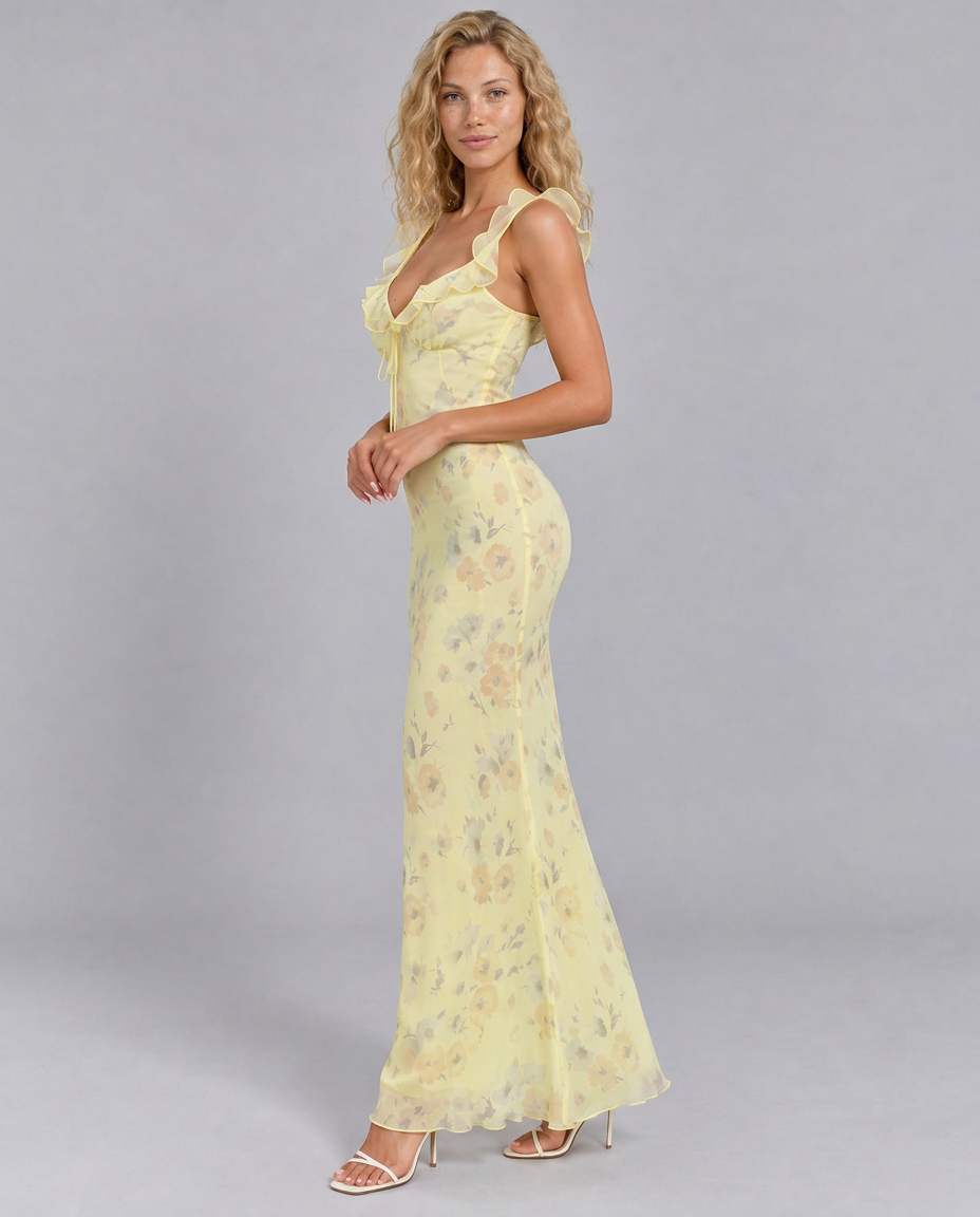 Ines | Floral Print Ruffle Maxi Dress