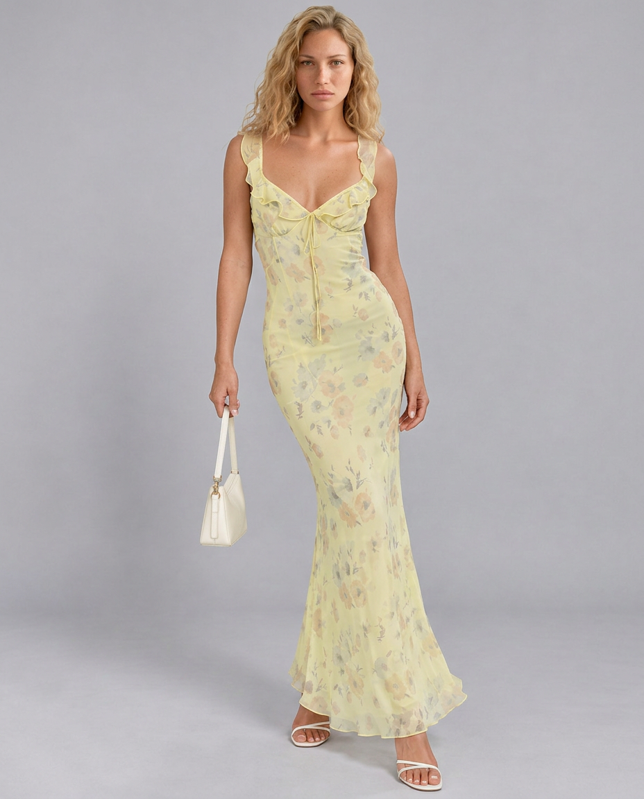 Ines | Floral Print Ruffle Maxi Dress