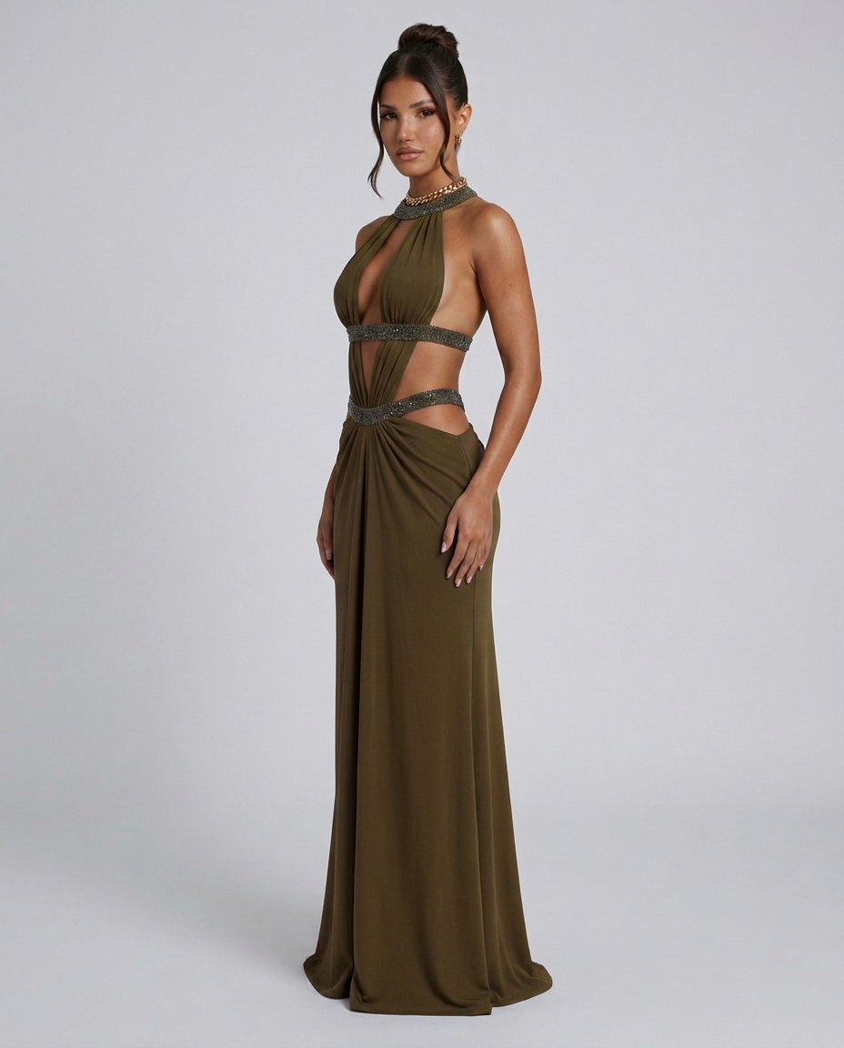 Raquel | Glitter Cut-Out Backless Maxi Dress