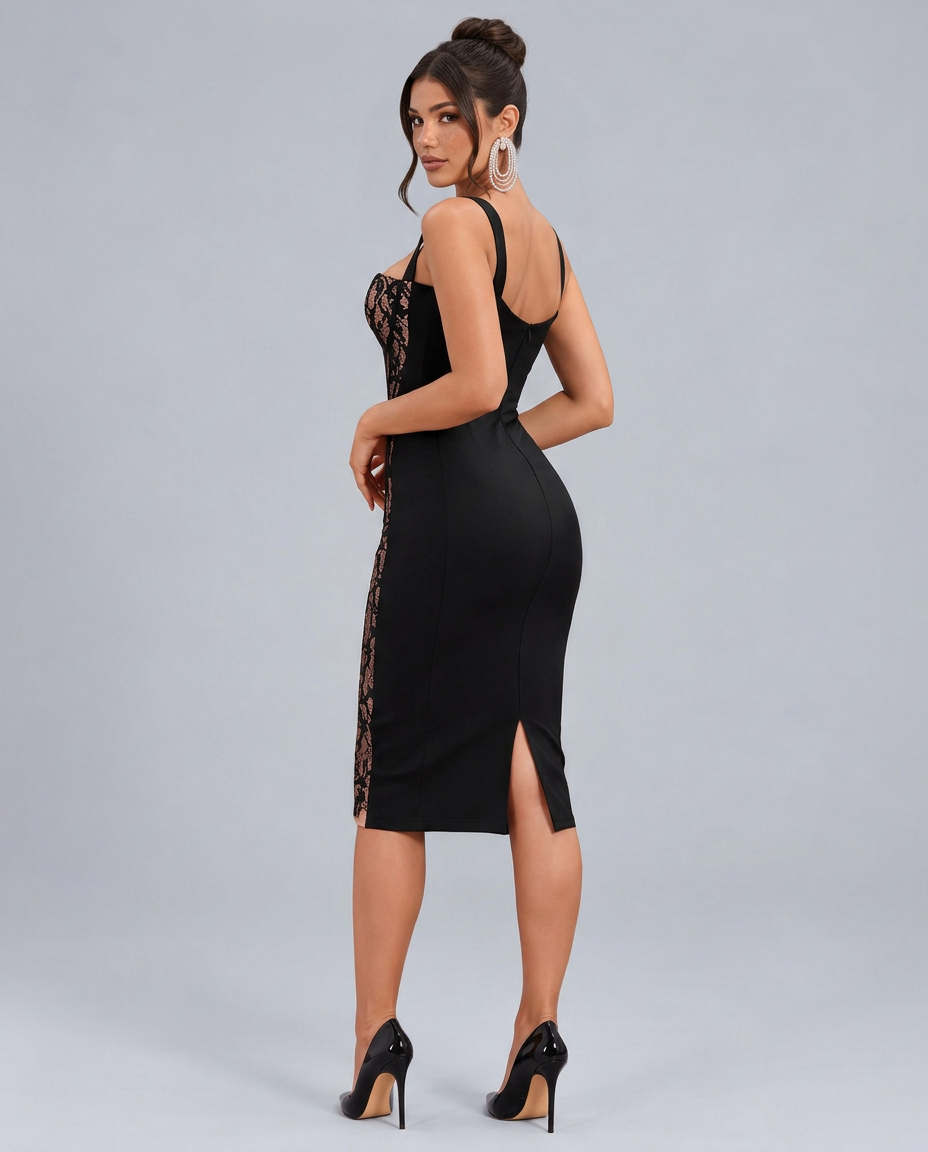 Eva | Lace Bustier Midi Dress with Side Split