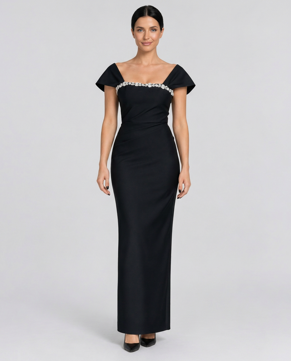 Melinda | Floor-Length Bandage Dress with Diamante Detail