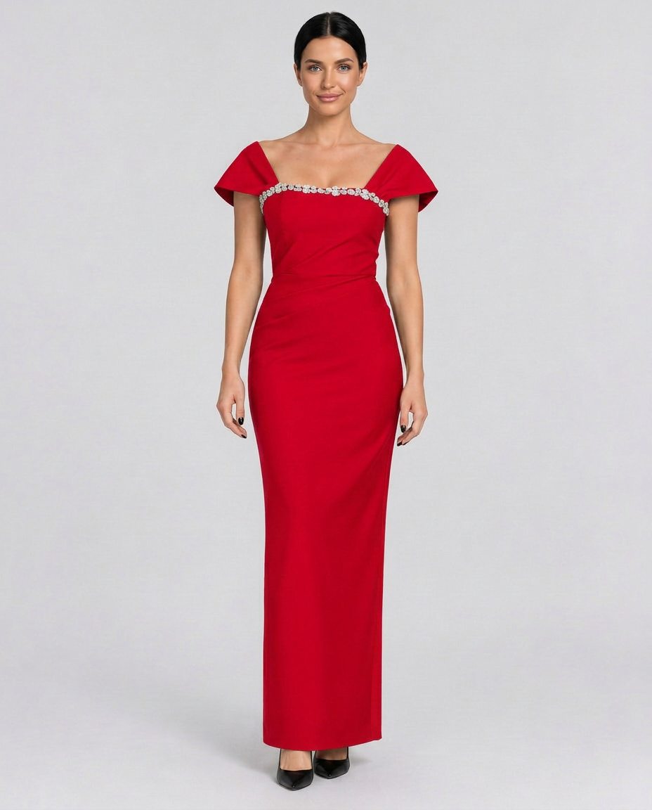 Melinda | Floor-Length Bandage Dress with Diamante Detail