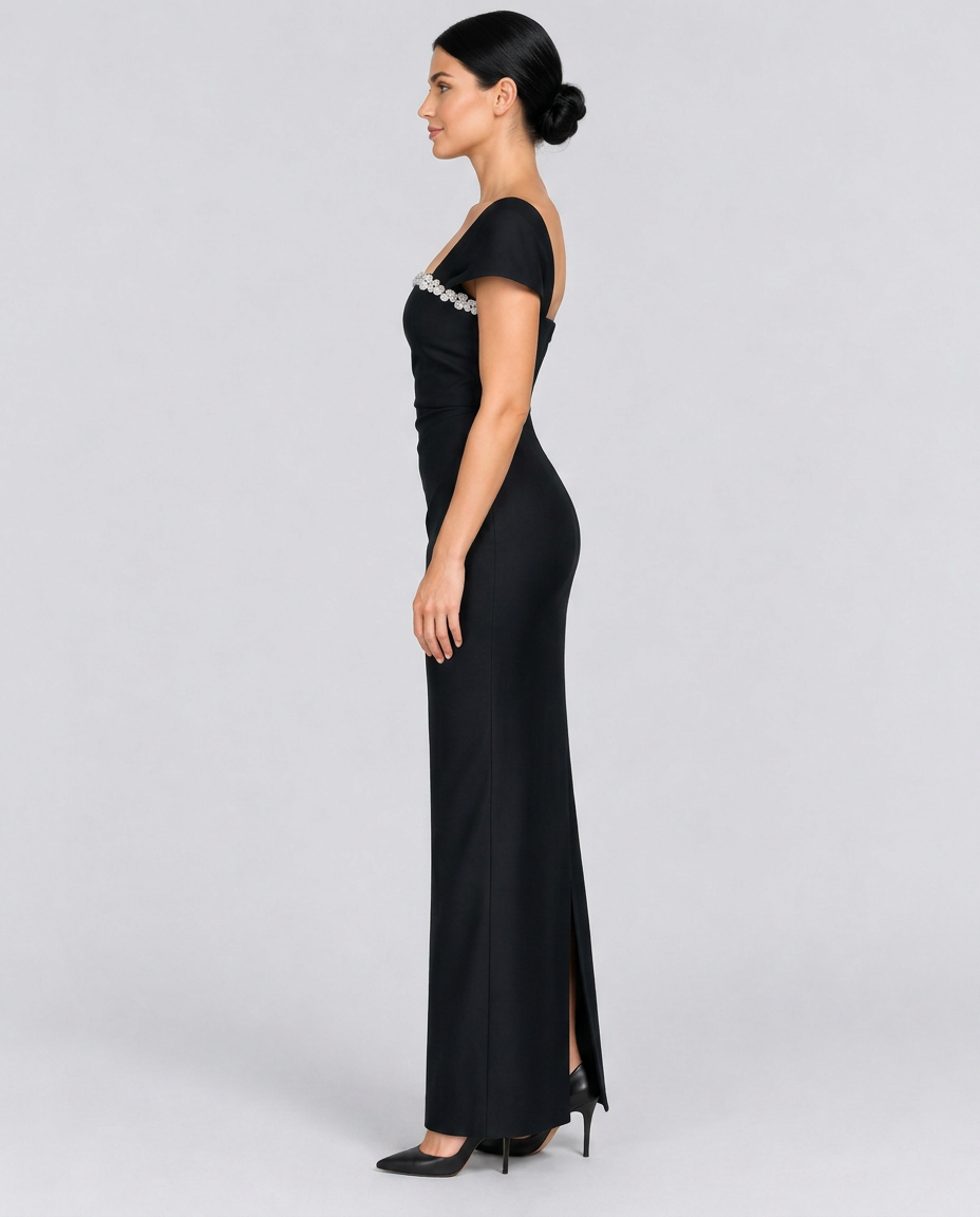 Melinda | Floor-Length Bandage Dress with Diamante Detail